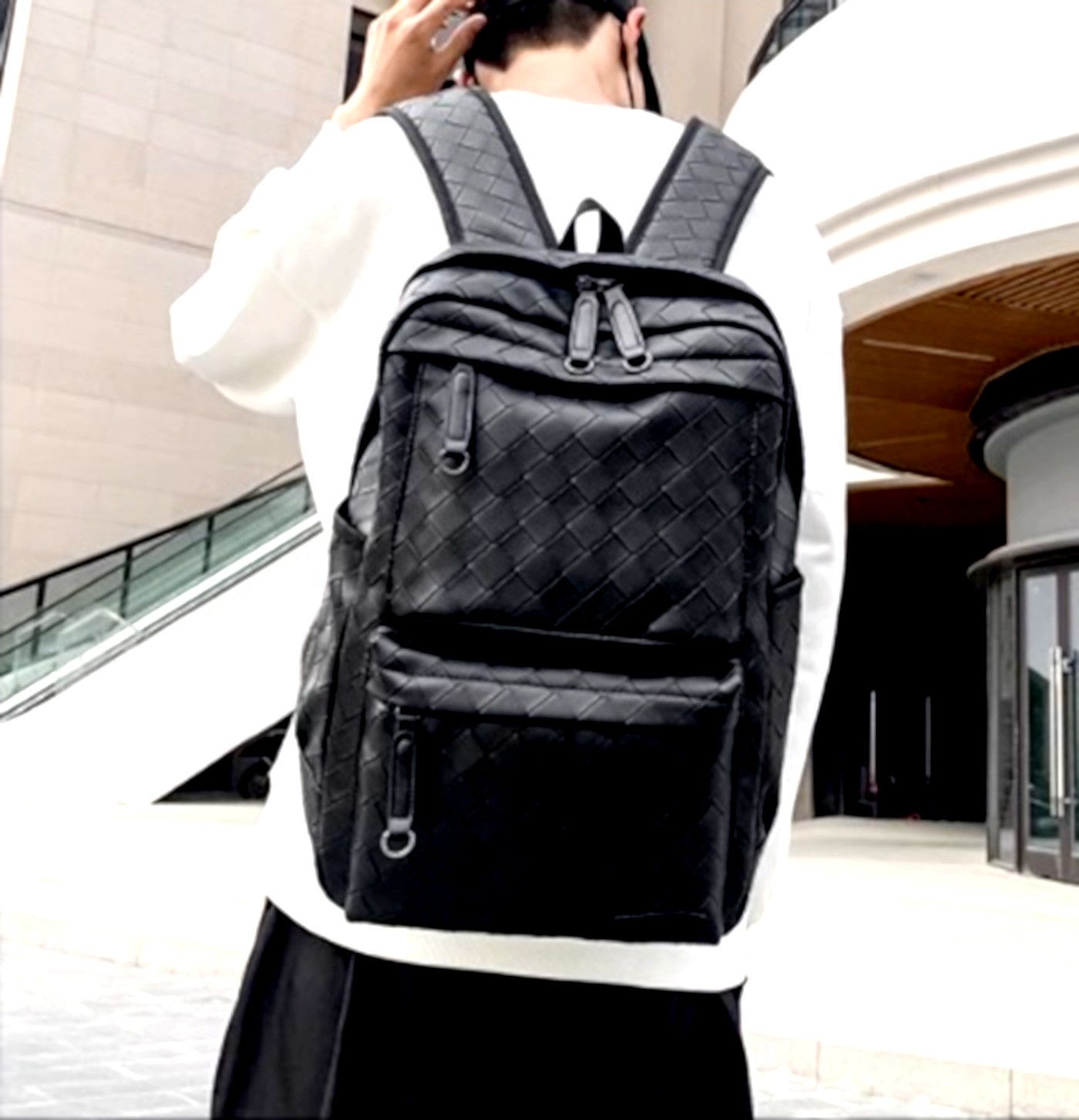 Designer × Japanese Brand Vintage Punk Woven Bucket Faux Leather Backpack Rave Size ONE SIZE - 4 Thumbnail