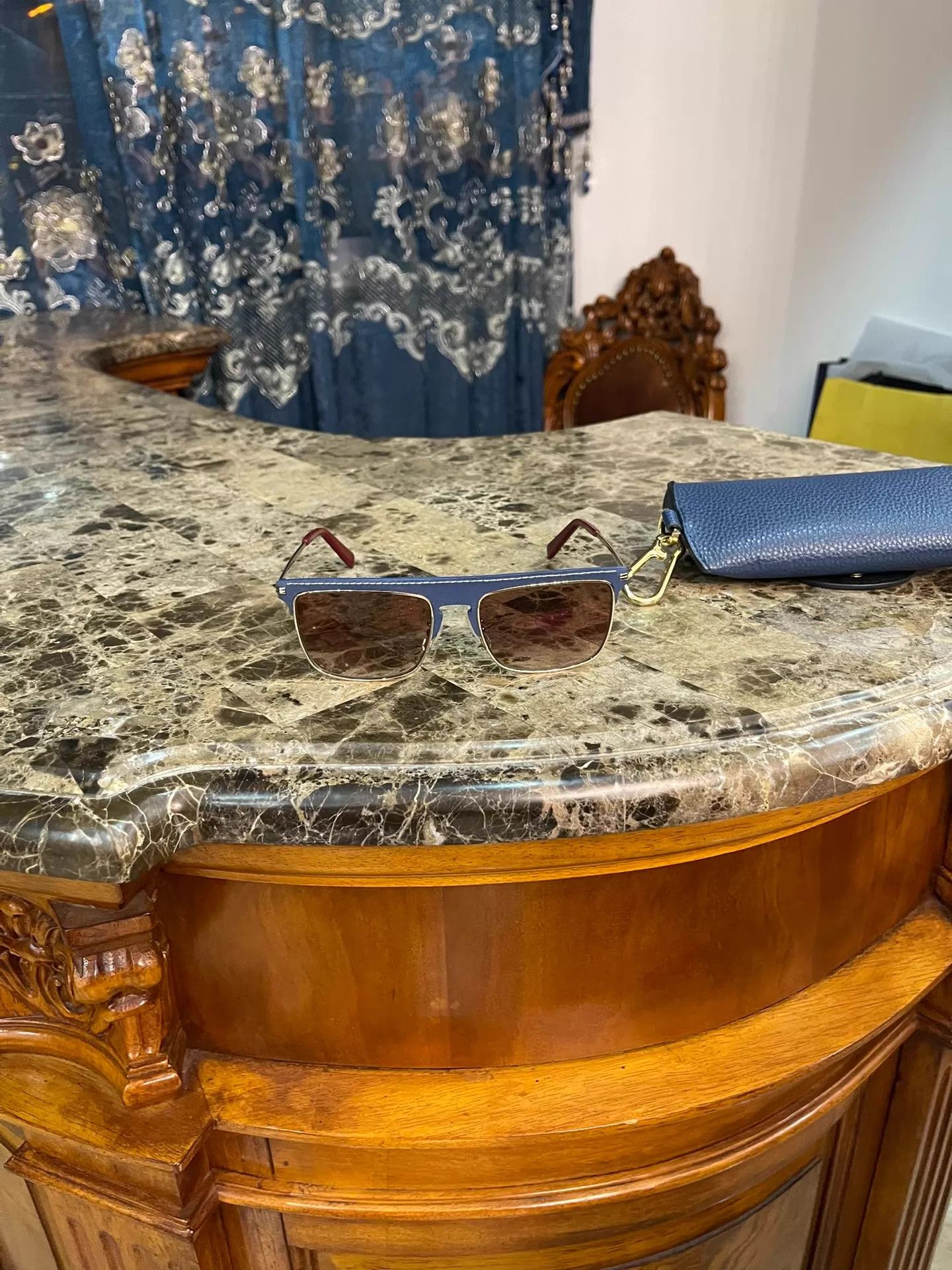 Loewe LOEWE Burgundy Lens Blue Leather Frame Sunglasses Size ONE SIZE - 1 Thumbnail