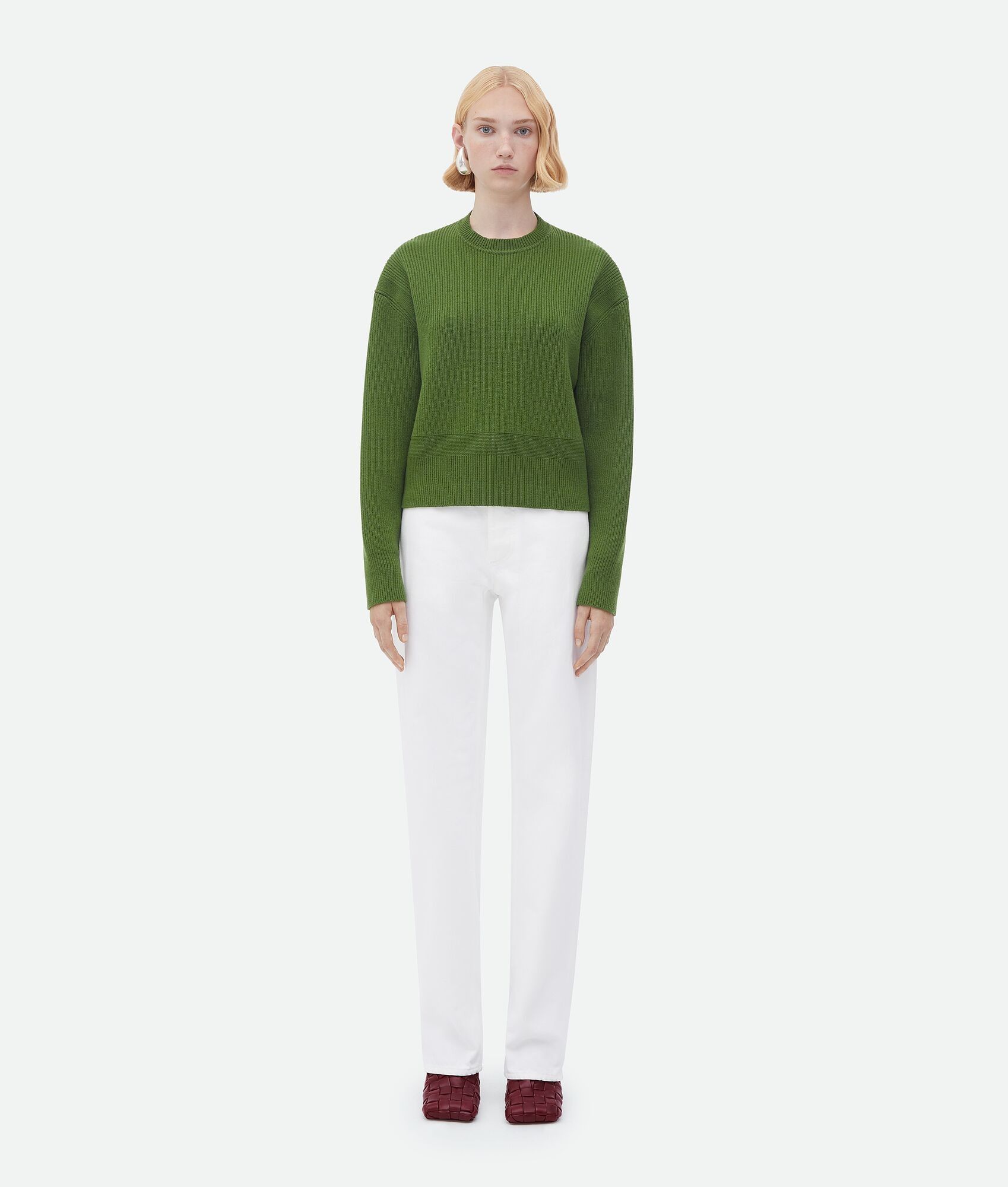 Bottega Veneta o1w1db10825 English Rib Cashmere Jumper in Green Size L / US 10 / IT 46 - 1 Thumbnail