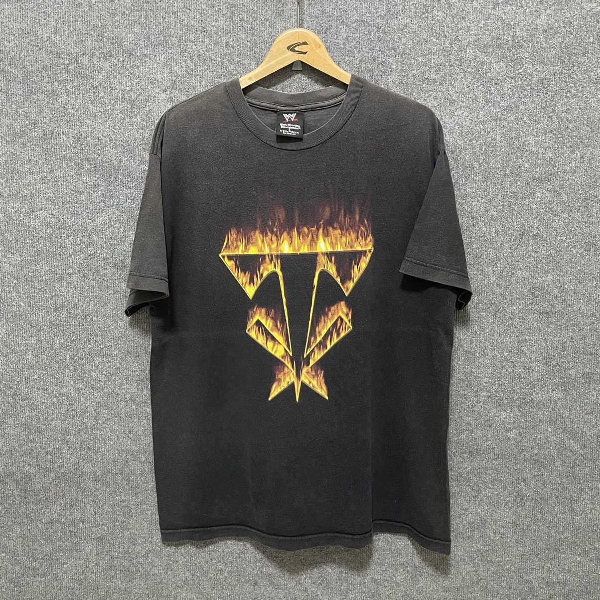 Vintage × WWE 2000s WWE The Undertaker Flaming Cross Logo Faded Black Tee Size US L / EU 52-54 / 3 - 1 Thumbnail