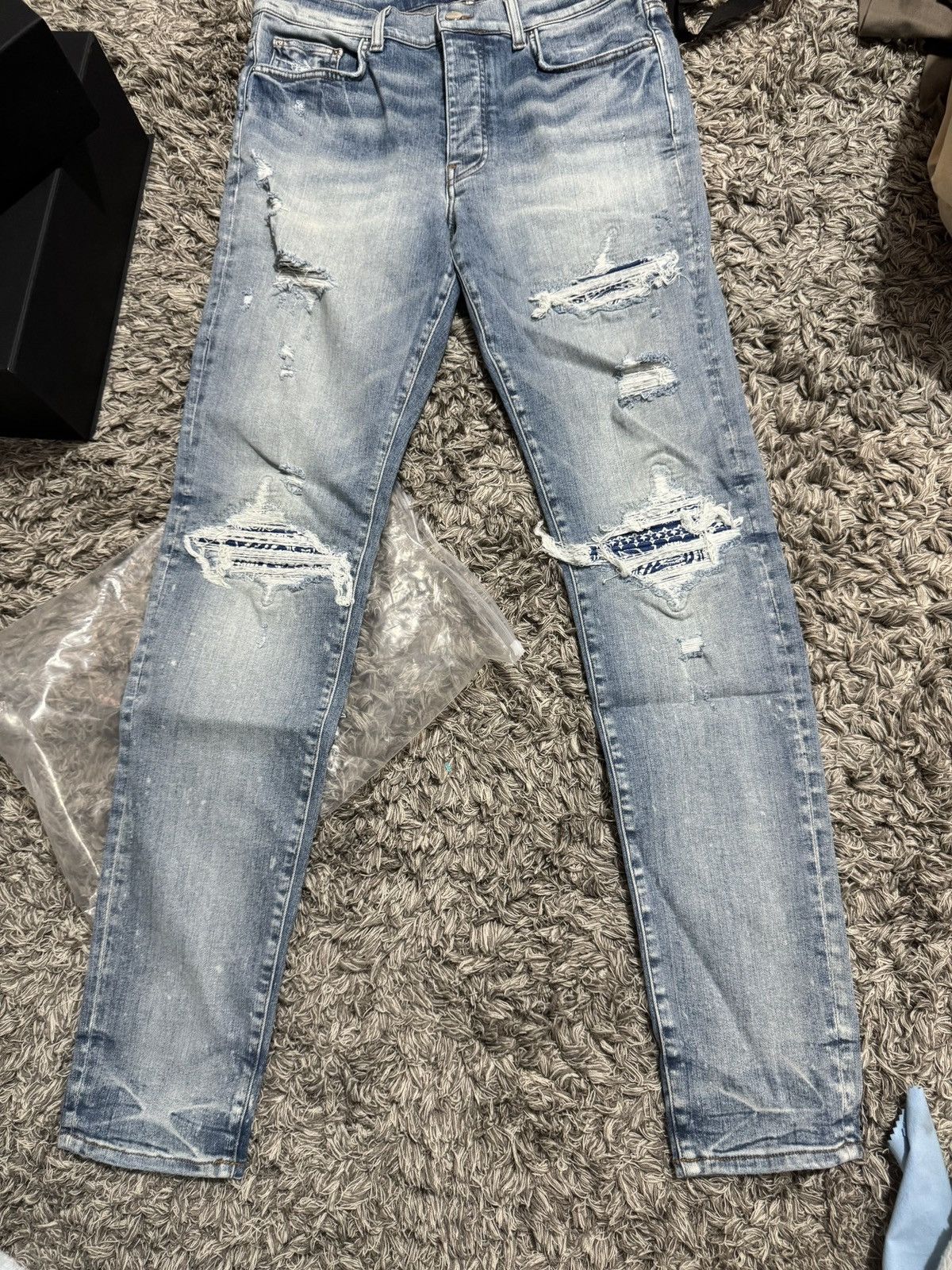 Amiri Amiri Blue Cashew Flower Knife Cut Ripped Jeans Size US 34 / EU 50 - 7 Thumbnail