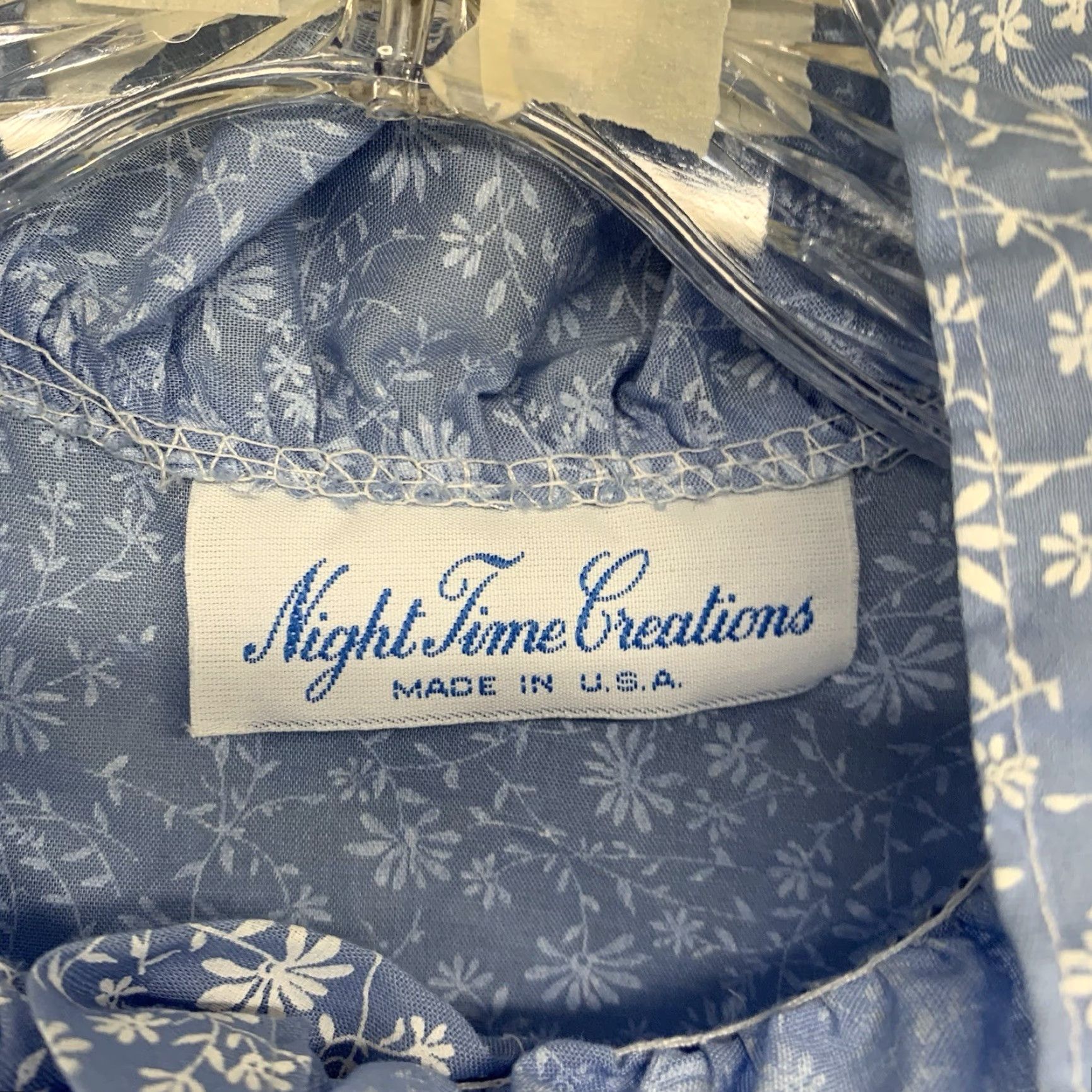 Gloverall VINTAGE Night Time Creations Blue Floral Knit Cotton Polyester Short Sleeve One Piece House Dress Gown Robe M Medium Pullover Duster Women's Size M / US 6-8 / IT 42-44 - 2 Thumbnail