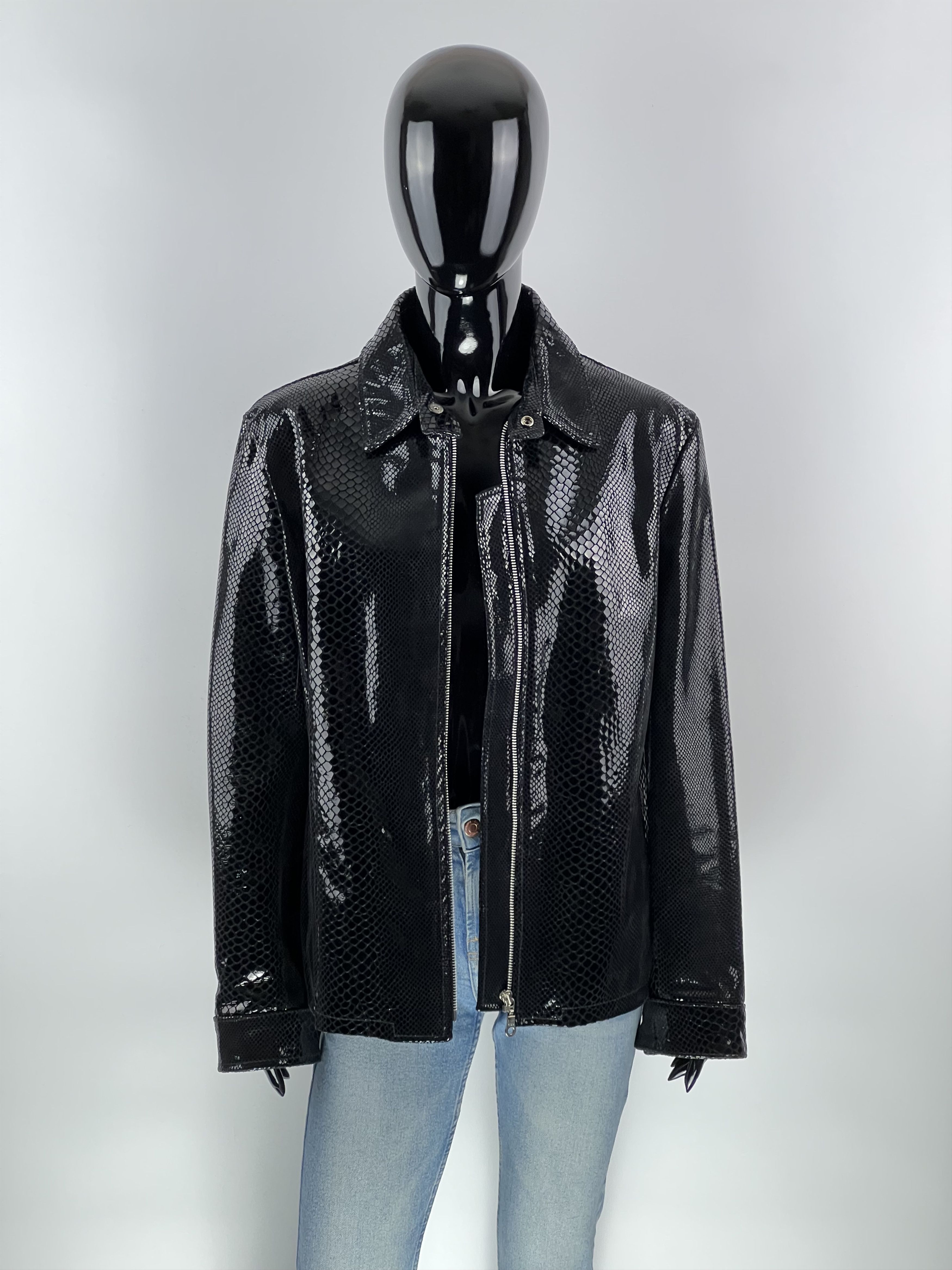 Other Marco Fiori Black Shiny Snake Print Leather Jacket Size IT46 Size L / US 10 / IT 46 - 1 Thumbnail