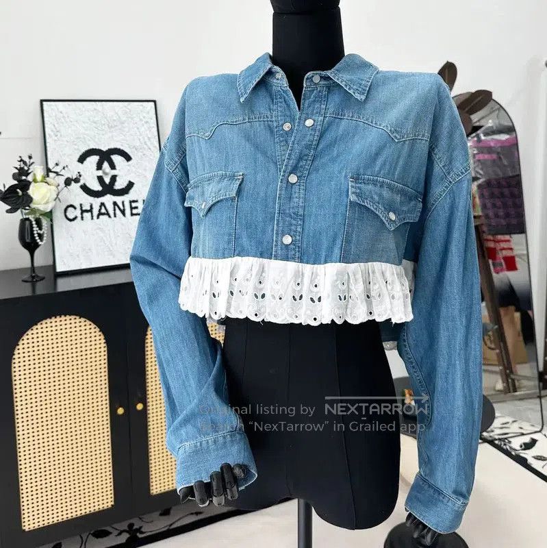 Miu Miu Light Blue Cotton Floral Jacket .