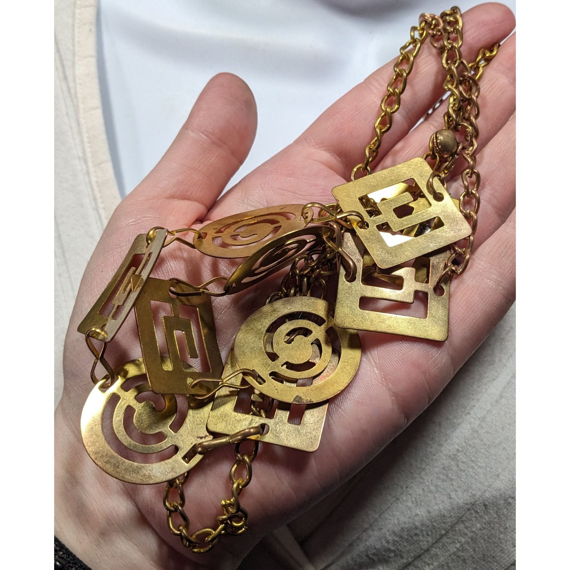 Other Vintage Chunky Geometric Link Chain Necklace Gold Tone With Size ONE SIZE - 4 Thumbnail