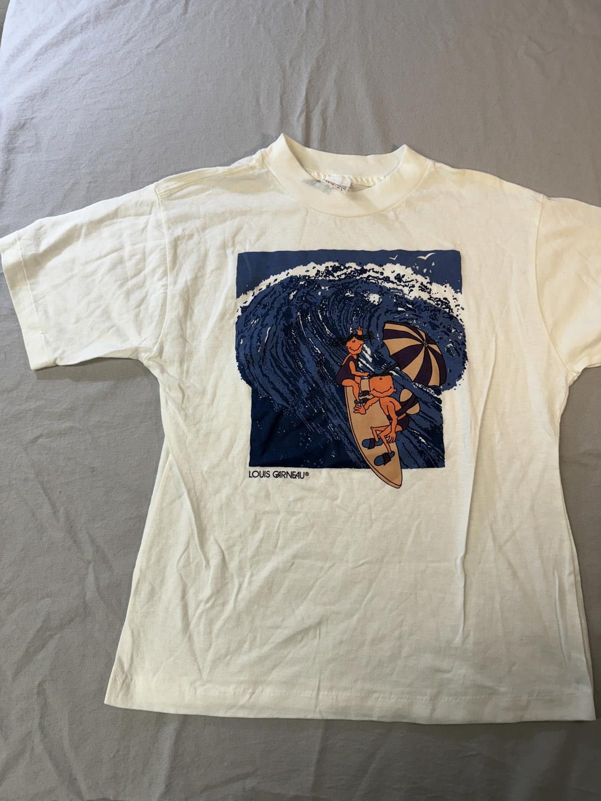 Designer VTG Tandem Surfing T-shirt Louis Garneau Art Tee Jr L Size US XXS / EU 40 - 1 Thumbnail