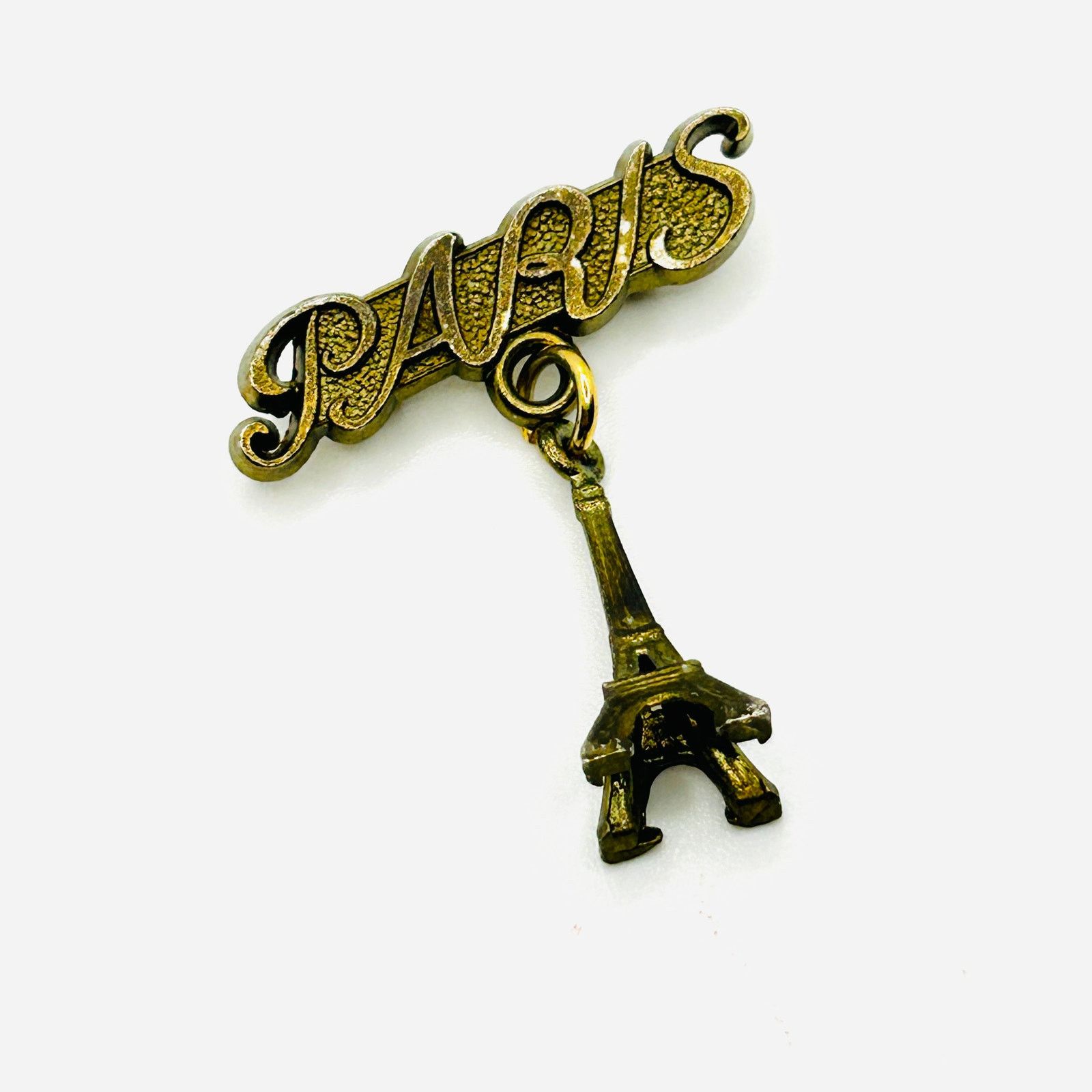 Vintage 60s Paris Eiffel Tower Gold Script Souvenir Brooch Pin Size ONE SIZE - 1 Thumbnail