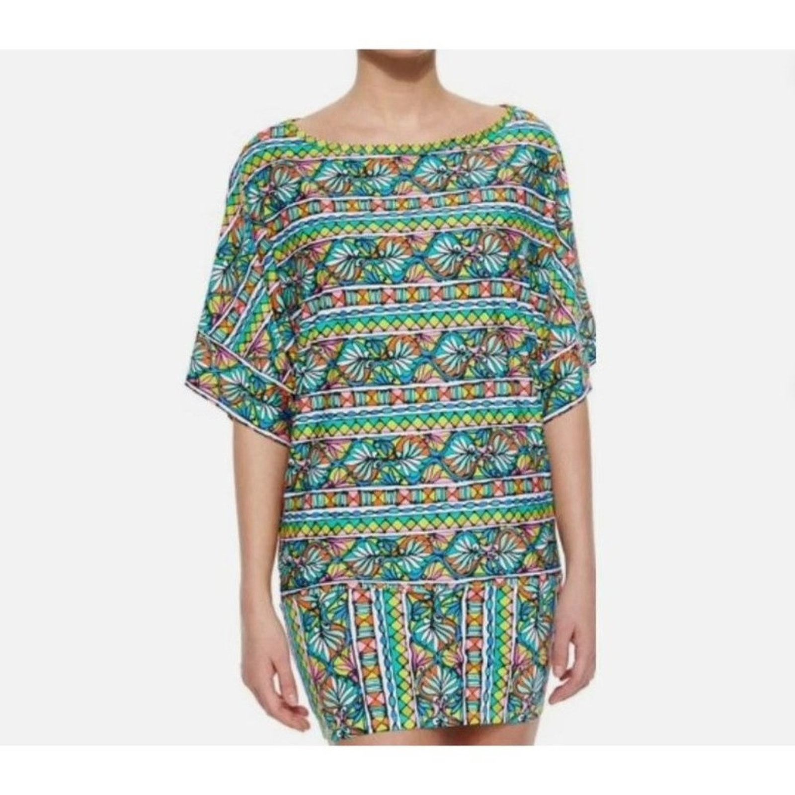 Trina Turk Trina Turk Bora Bora Striped Floral Tunic Cover Up Dress Size ONE SIZE - 2 Thumbnail