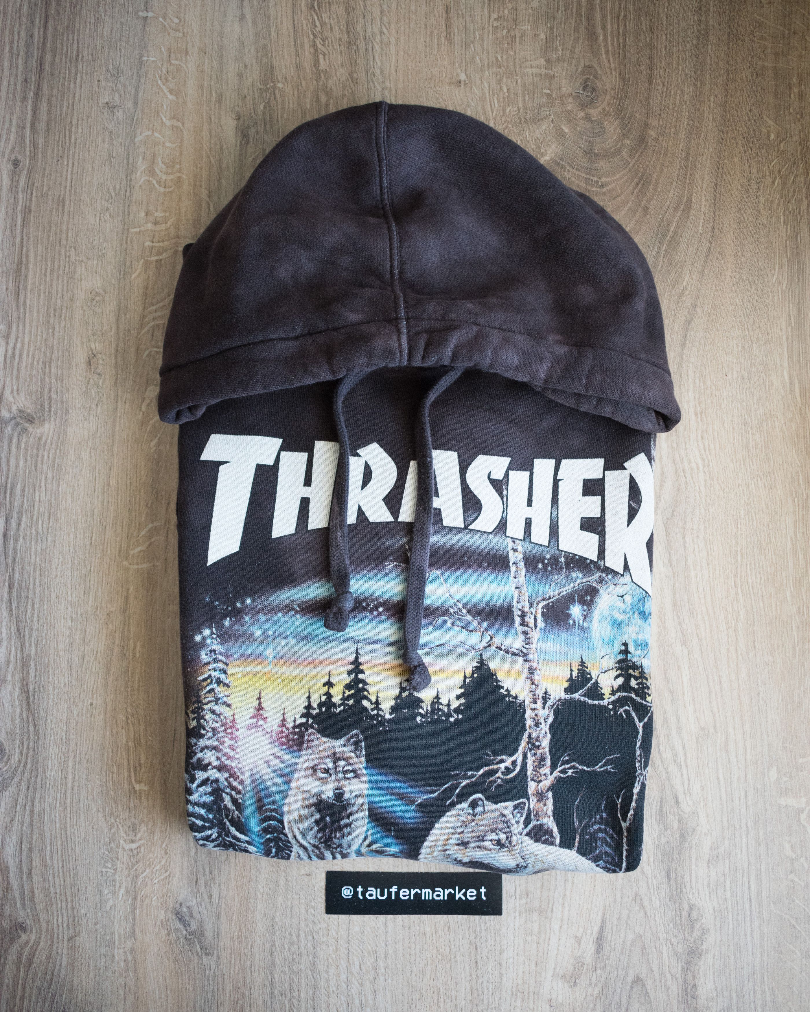 image of The Mountain x Thrasher 13 Wolves Hoodie in Brown, Men's (Size Large)