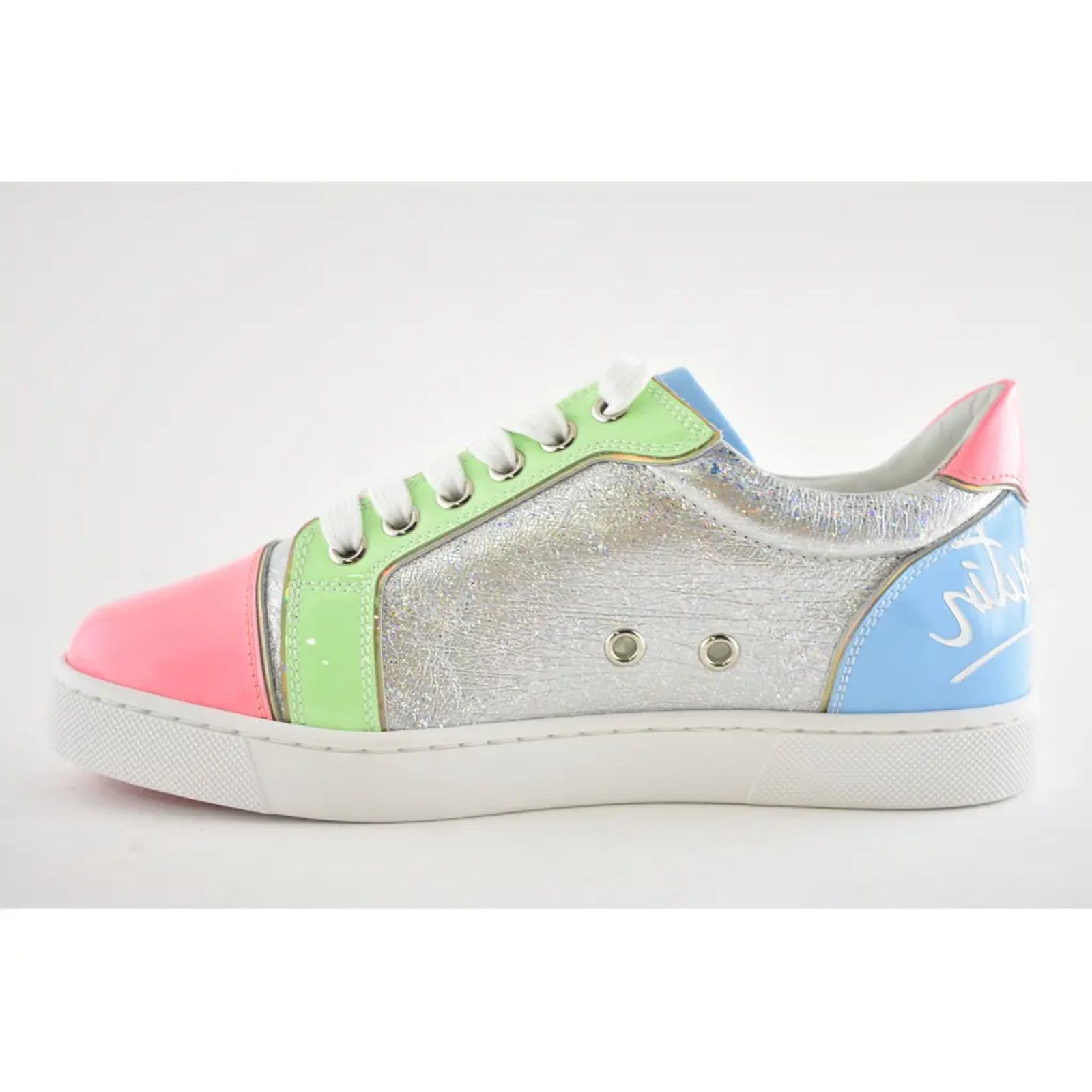 Christian Louboutin Christian Louboutin Pink Silver Blue Low Top Sneaker 38.5 Size US 8.5 / IT 38.5 - 8 Thumbnail