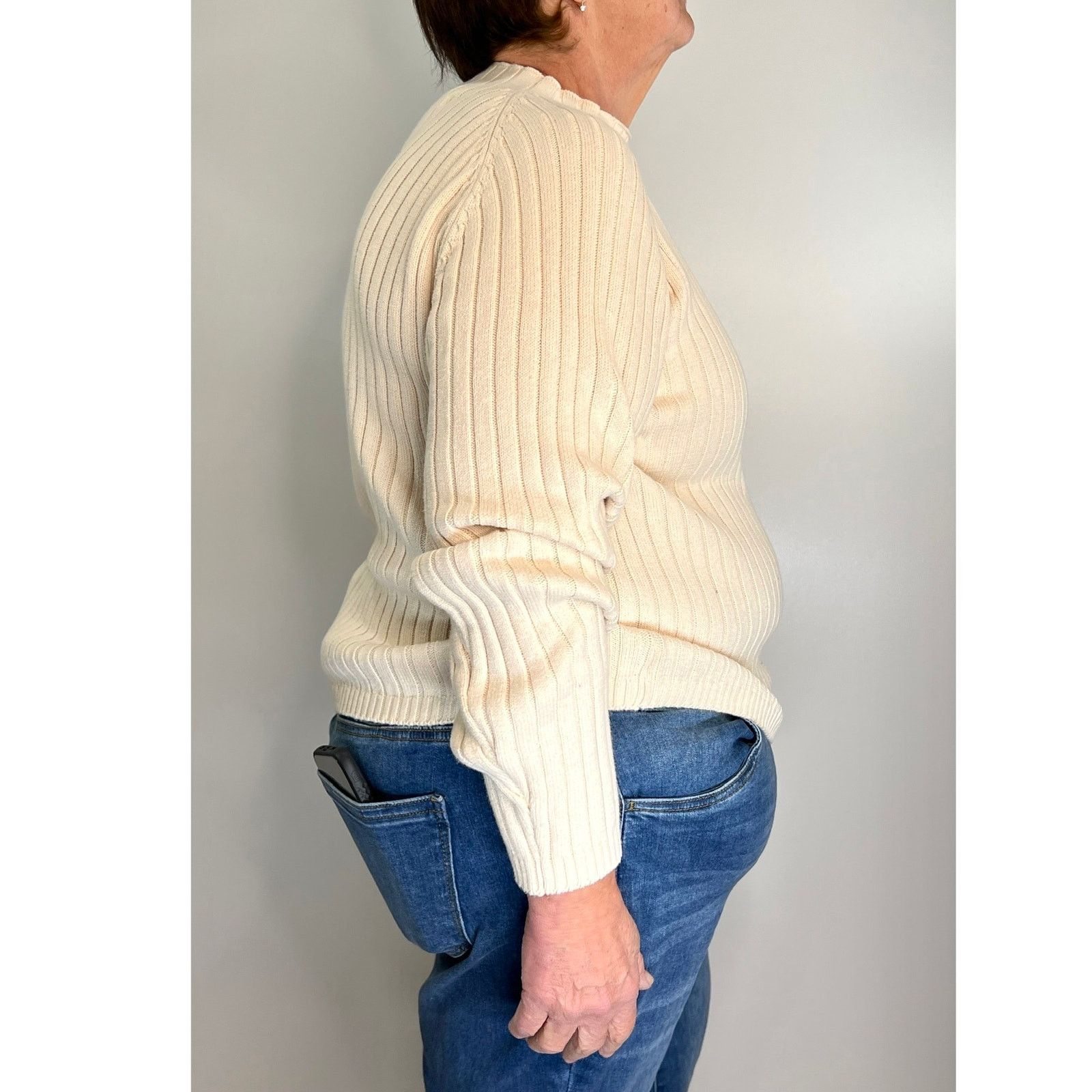Vintage Vintage 90s Ribbed Knit Sweater Ivory Mock Neck Long Sleeve Size XL / US 12-14 / IT 48-50 - 4 Thumbnail