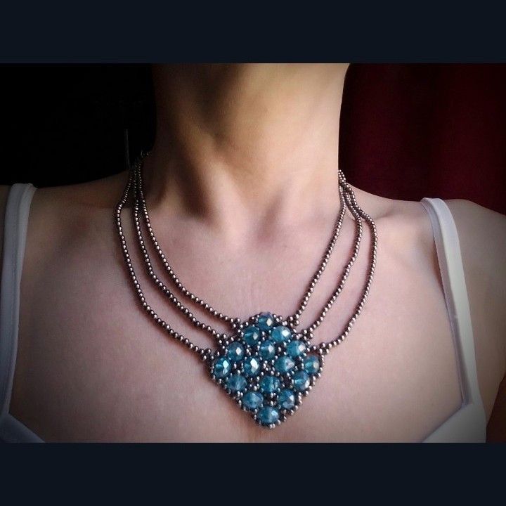 Handmade Necklace. Crystal, gray Brass. Multi thread. Earrings Size ONE SIZE - 4 Thumbnail