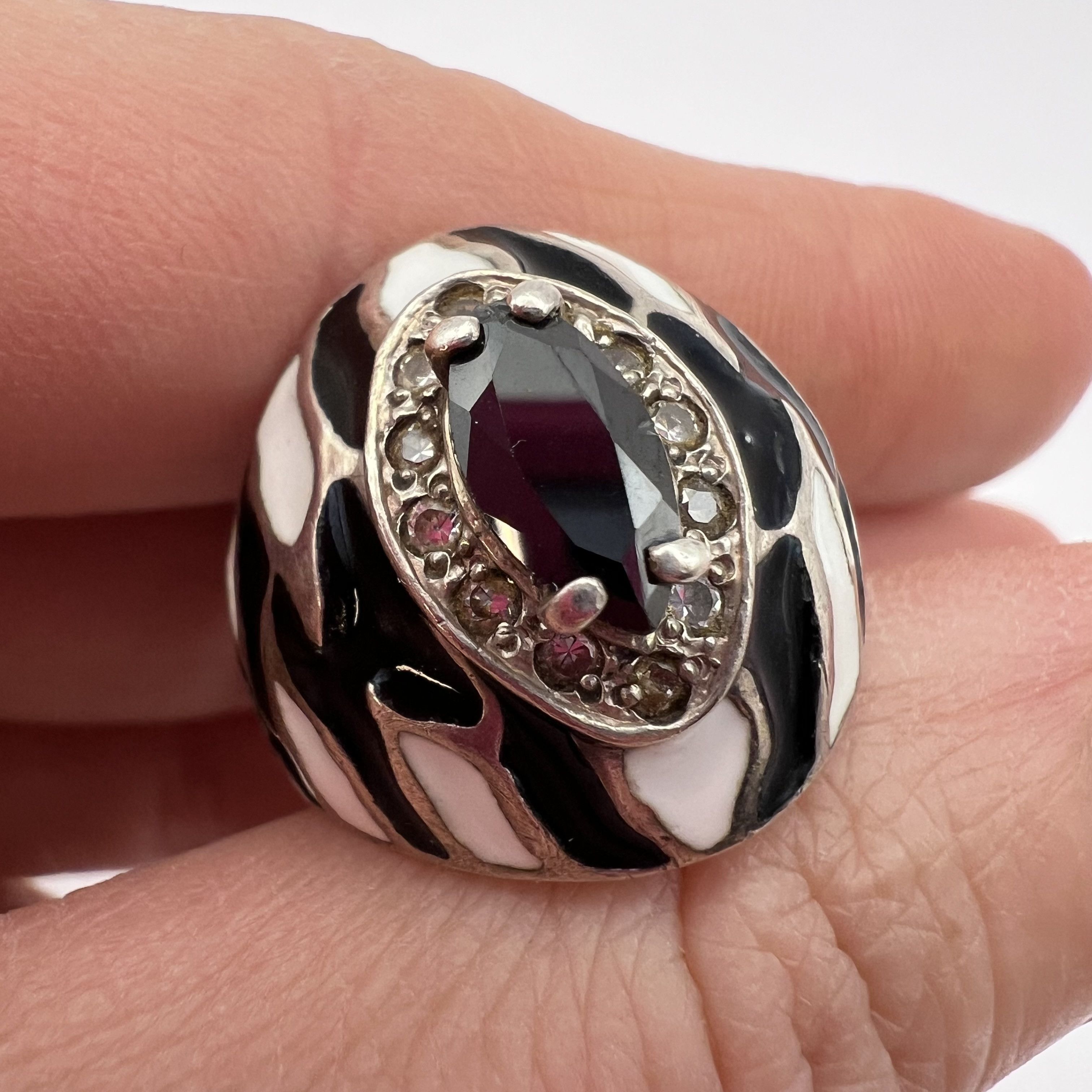 Vintage Vintage Ring Sterling Silver 925 Stone Cyanite Enamel S 9U Size ONE SIZE - 1 Thumbnail