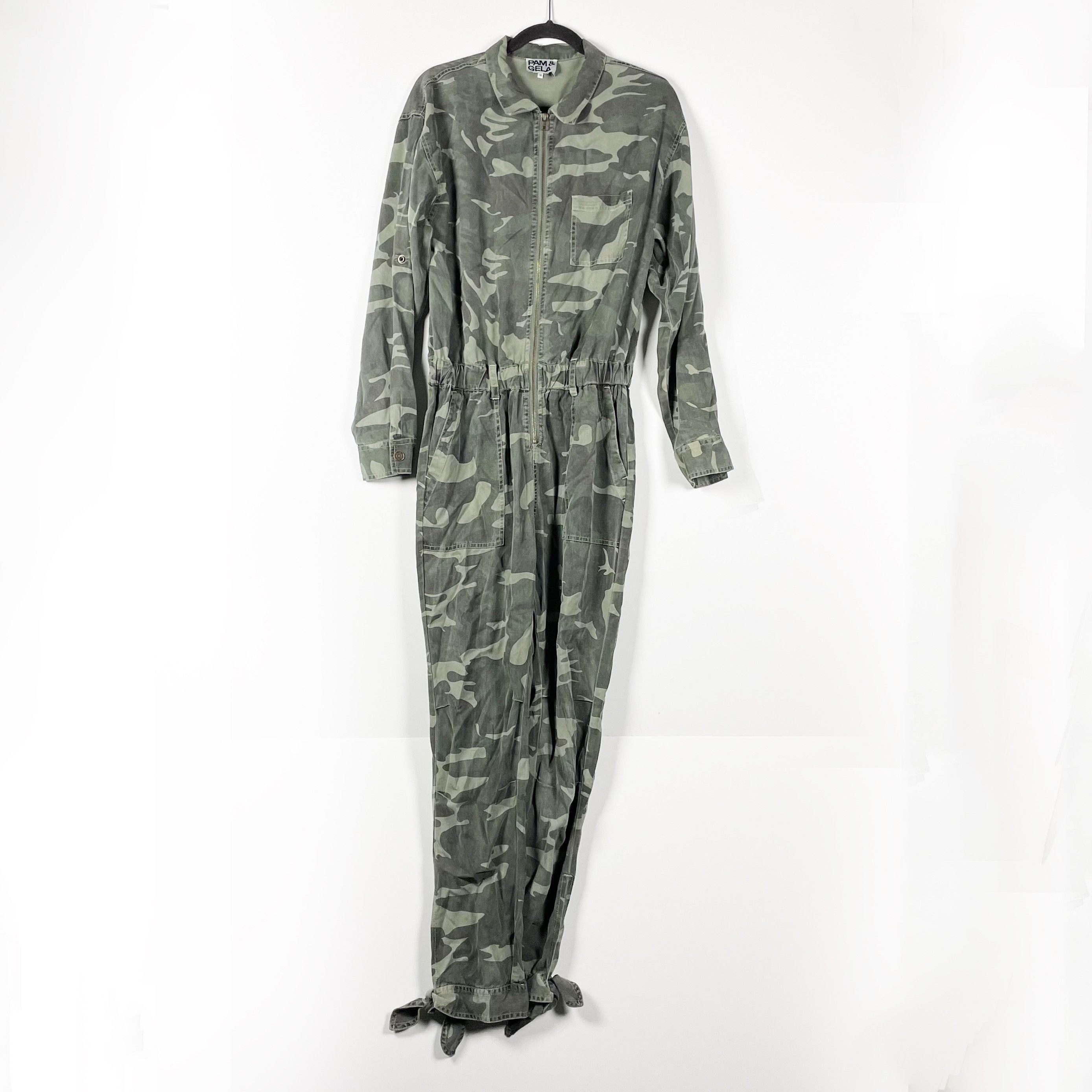 image of Pam Gela Pam And Gela Green Camo Army Print Full Zip, Women's (Size Medium)