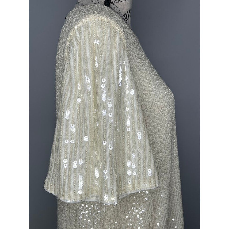 Other Whisper Cream Sequin Sparkly Flutter Sleeve Back Keyhole Top Size L / US 10 / IT 46 - 17 Thumbnail