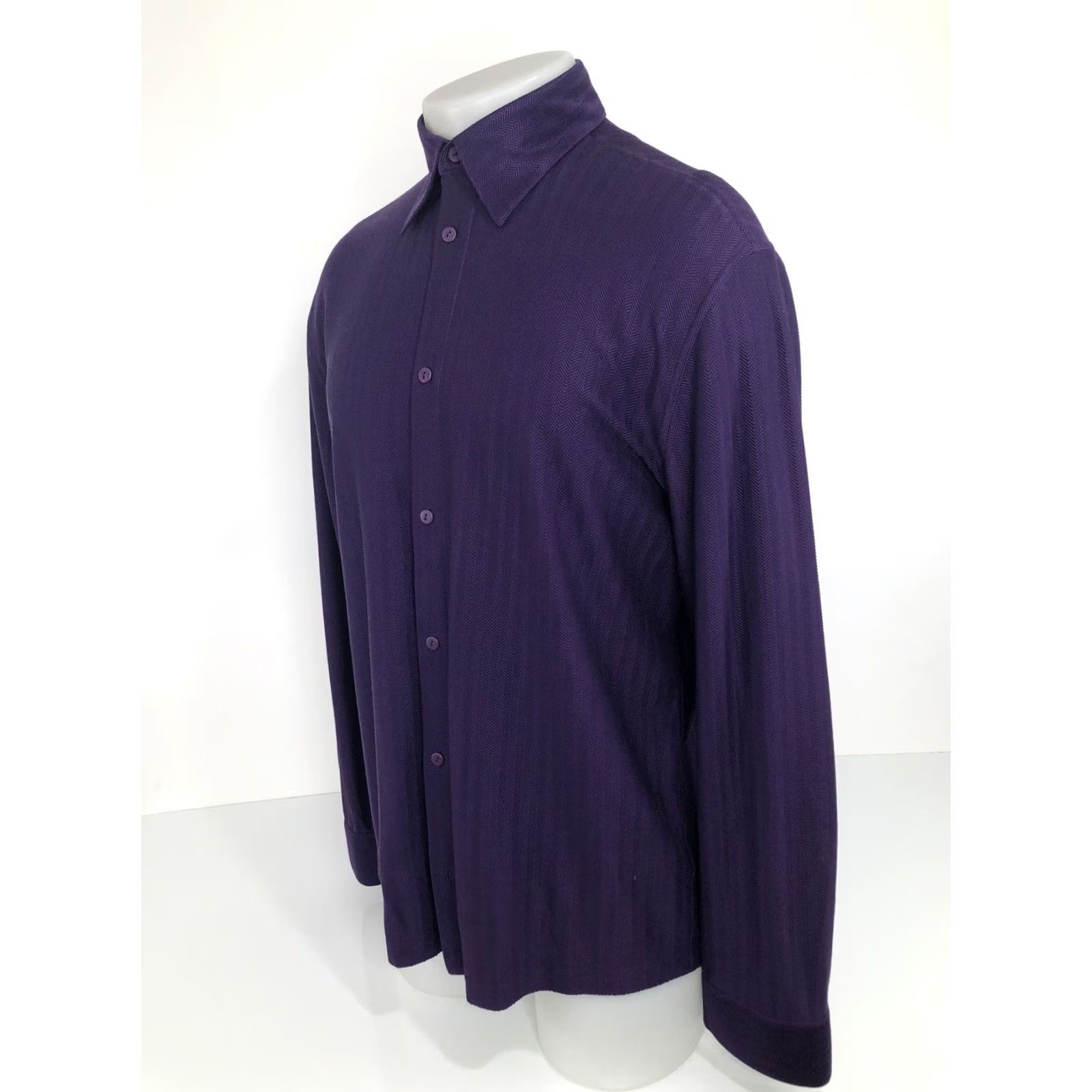 Vintage JHANE BARNES - Herringbone Embossed 100% SILK Mens Shirt S Purple Long Sleeve Button-Up Shirt Men XS-Size? Size US S / EU 44-46 / 1 - 3 Thumbnail