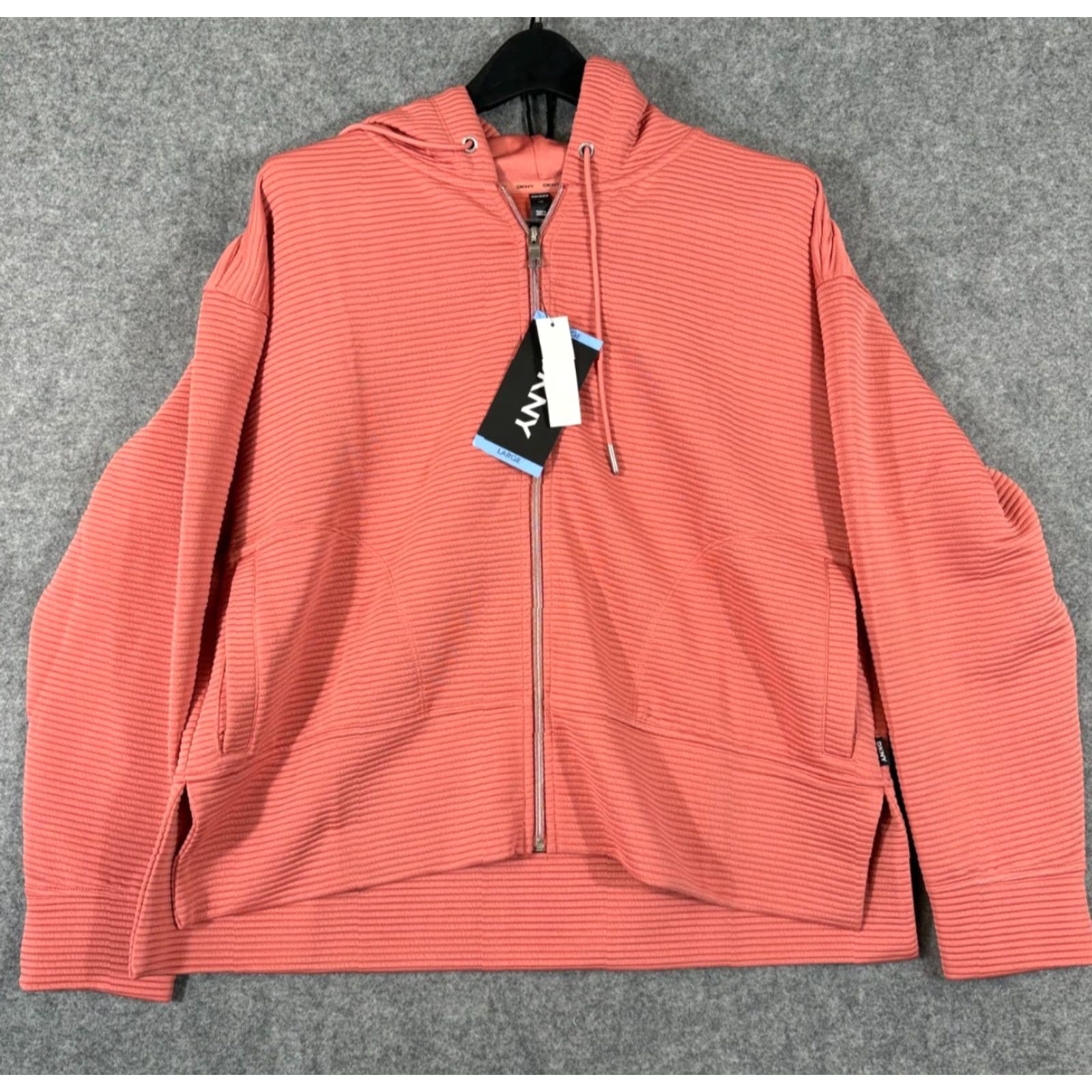 DKNY DKNY Ottoman Full-Zip Hoodie Womens L Faded Rose Ribbed Stretch Pockets NWT Size L / US 10 / IT 46 - 3 Thumbnail