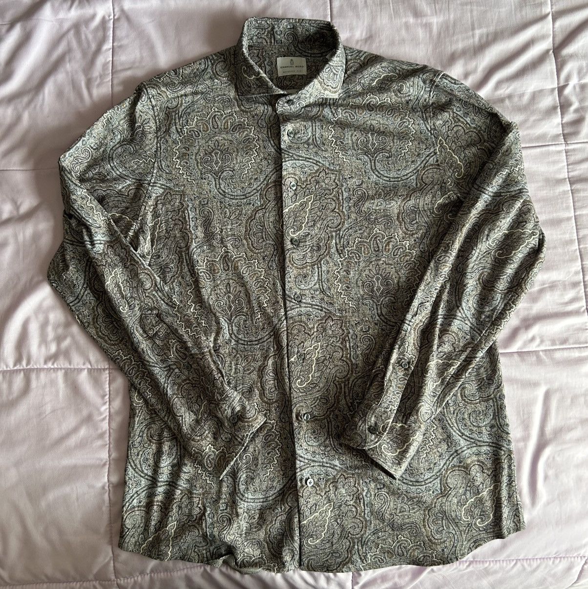 Other Emanuel Berg Luxury Paisley Button Down Shirt Sz L $298MSRP Size US L / EU 52-54 / 3 - 3 Thumbnail