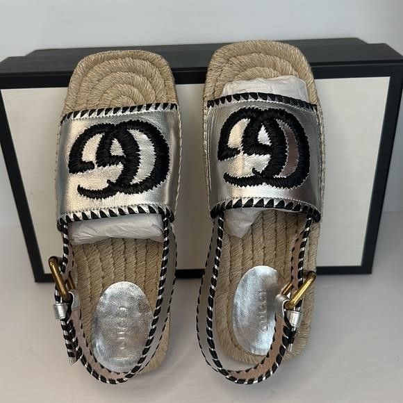 Gucci Authentic - Pilar Embroidered Double G Logo Slingback Espadr Size US 5 / IT 35 - 3 Thumbnail