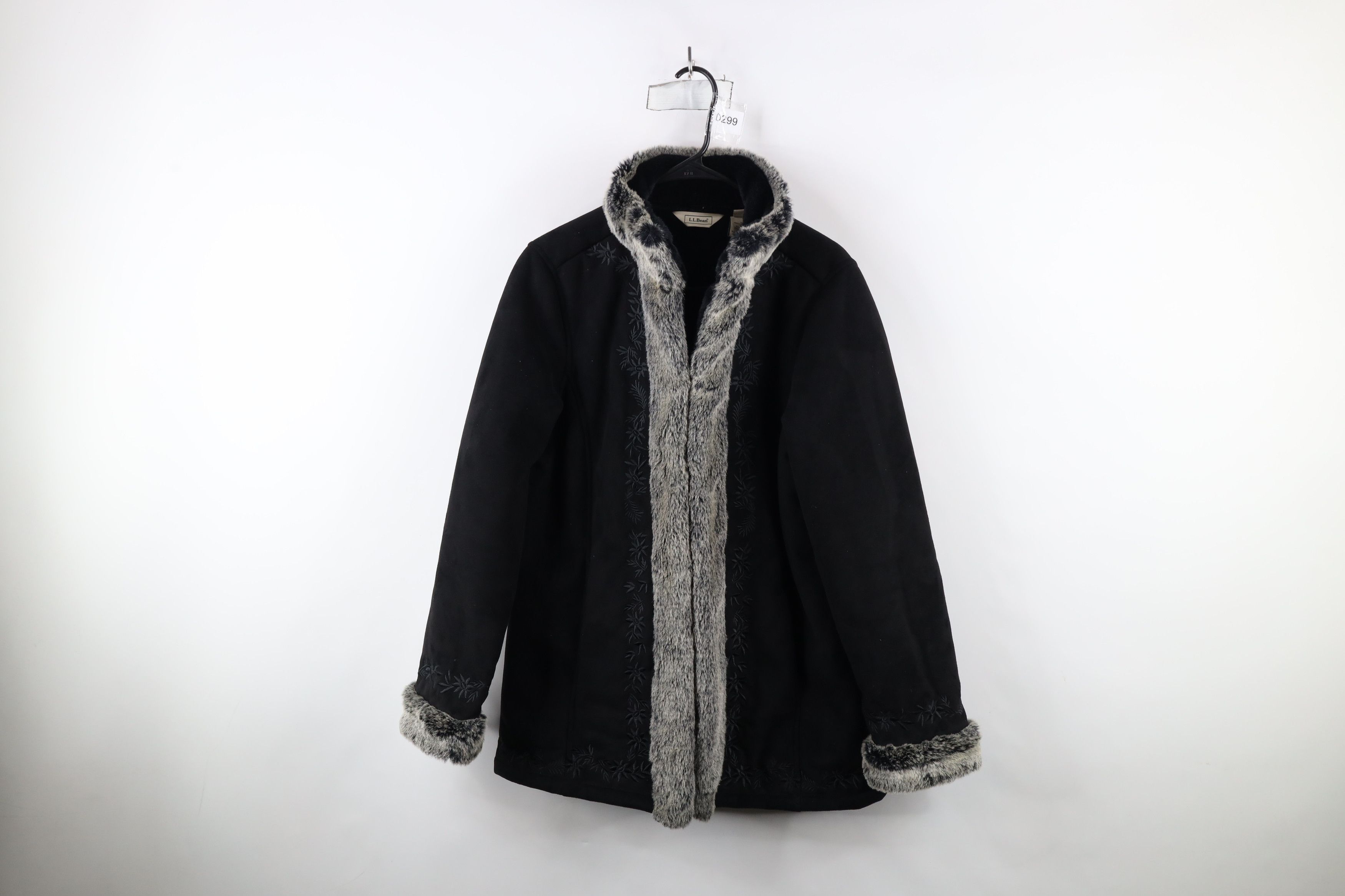 Vintage LL Bean Faux Fur Trim Penny Lane Jacket Coat Black