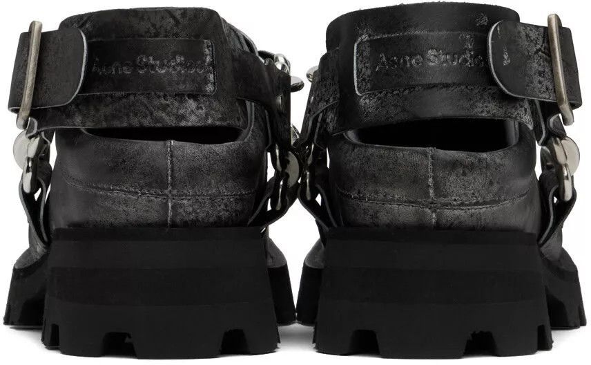 Acne Studios Black Leather Buckle Slip On Loafers New