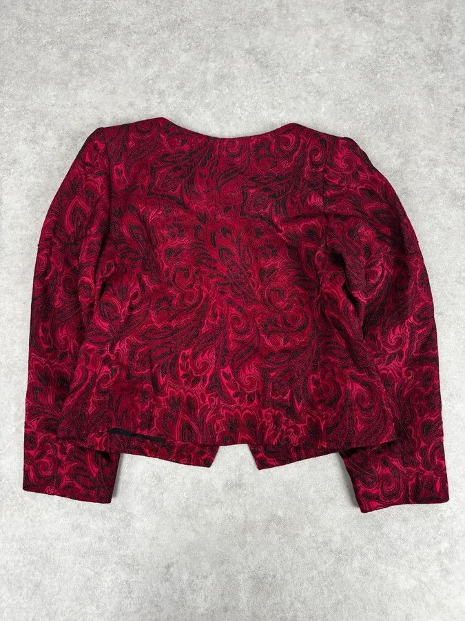 Yves Saint Laurent 1990s Yves Saint Laurent Bordeaux Flowers Cardigan Buttoned Jacket Size S / US 4 / IT 40 - 4 Thumbnail