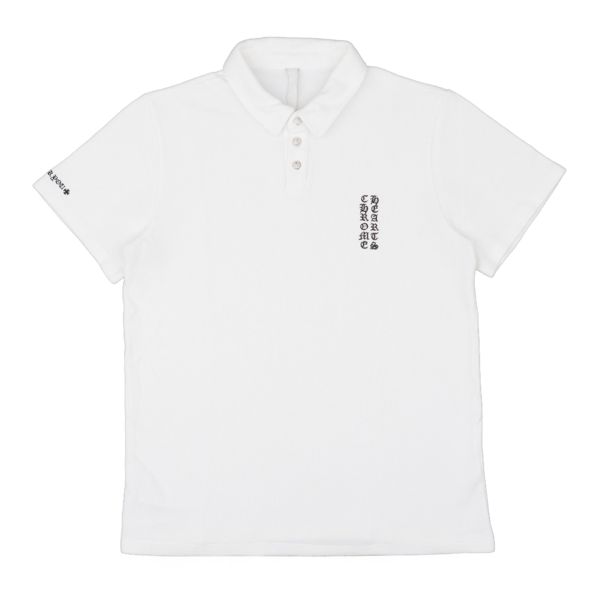 Embroidered Vertical Logo Short Sleeve Polo Tee Shirt White