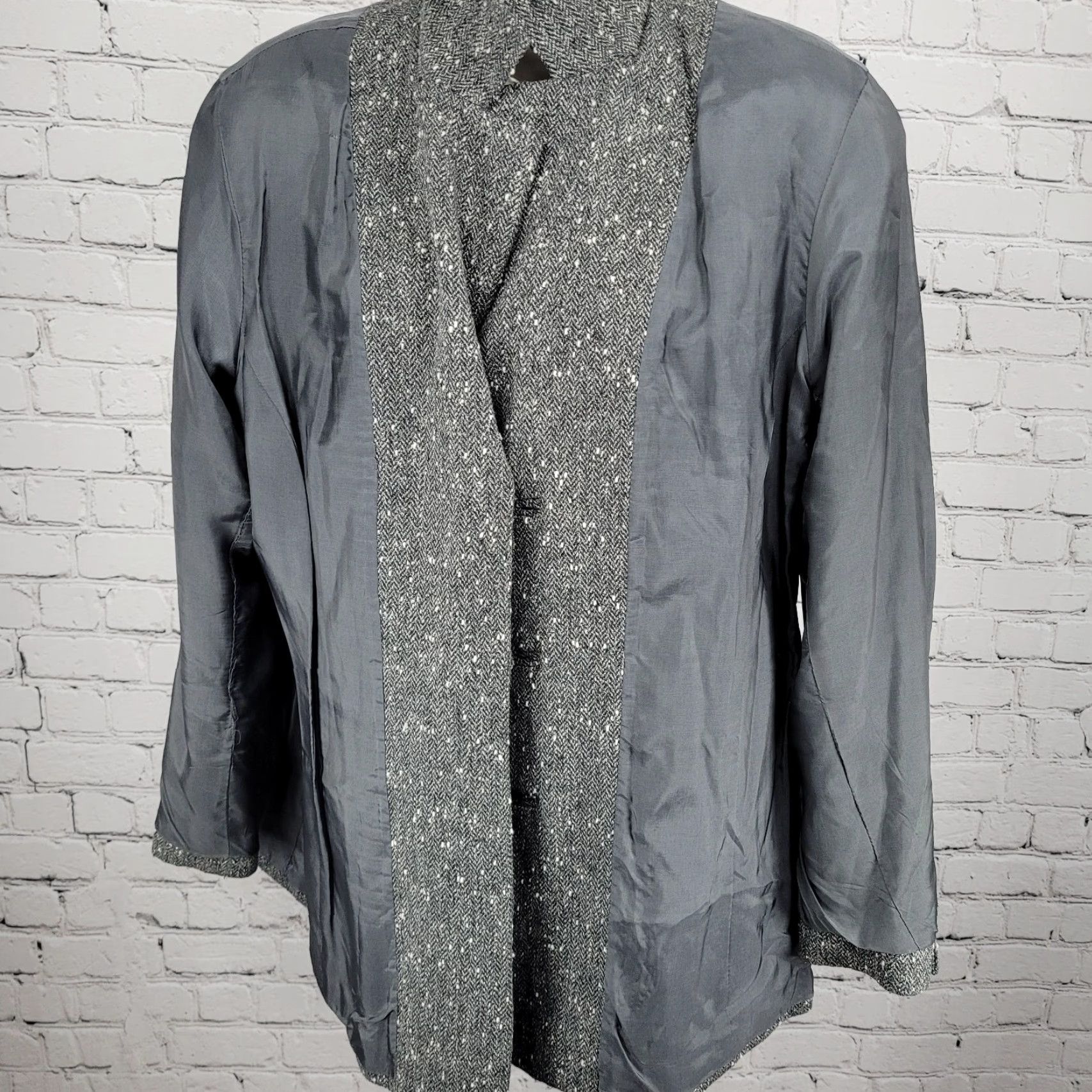 Vintage VTG Don Caster Blazer Women L Wool Silk Herringbone Notch Three-Button Single-Breasted Jacket Crew? Size L / US 10 / IT 46 - 6 Thumbnail