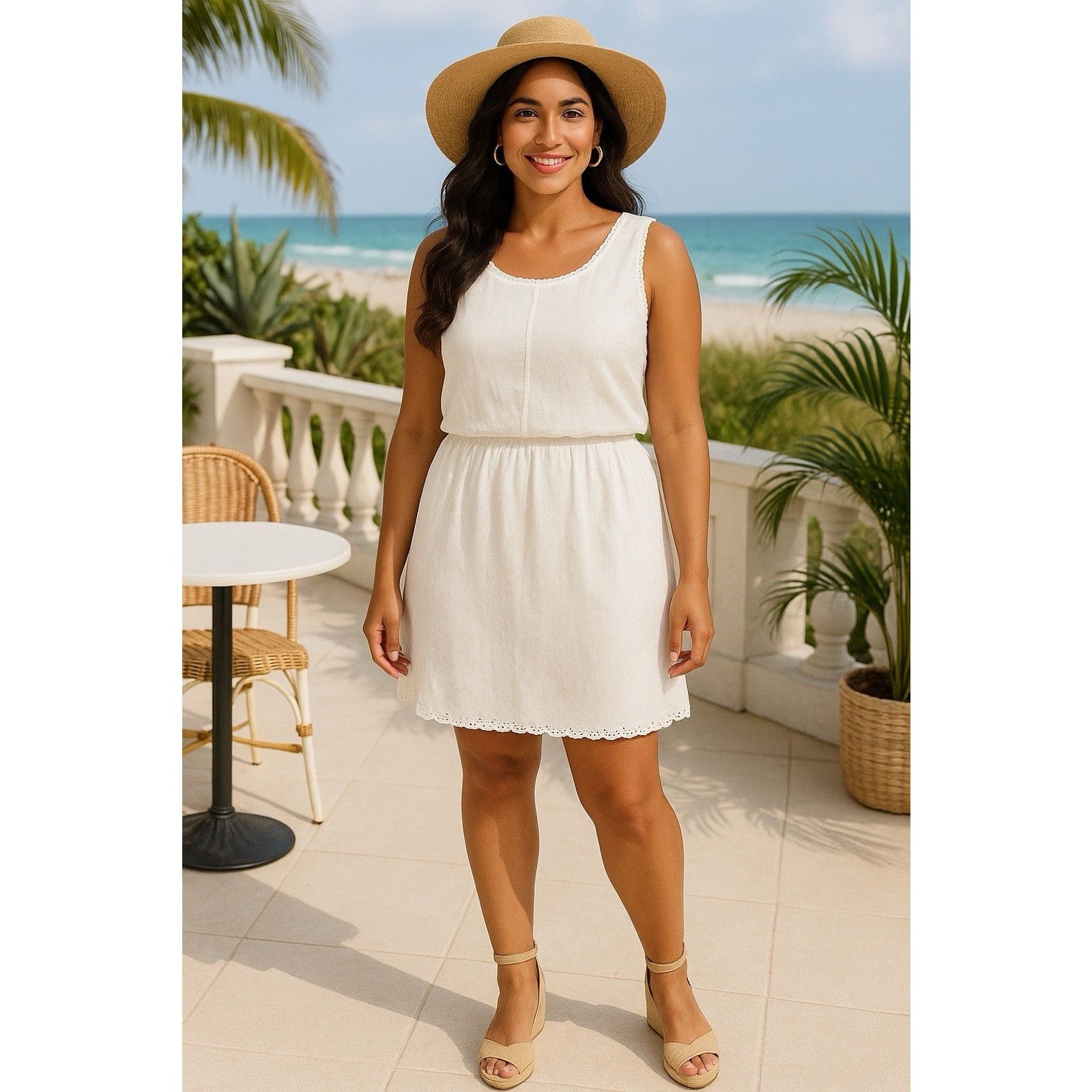 Loft LOFT White Eyelet Linen Dress Size 14 Sleeveless open back Size XL / US 12-14 / IT 48-50 - 8 Thumbnail