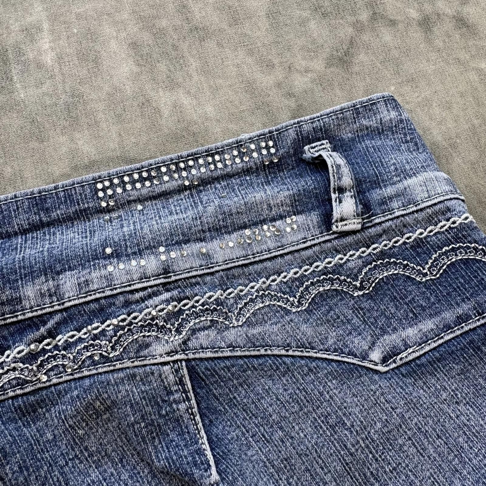 Vintage Vintage Y2K Rhinestone Studded Embroidered Grunge Rico Jeans Size 33" - 6 Thumbnail