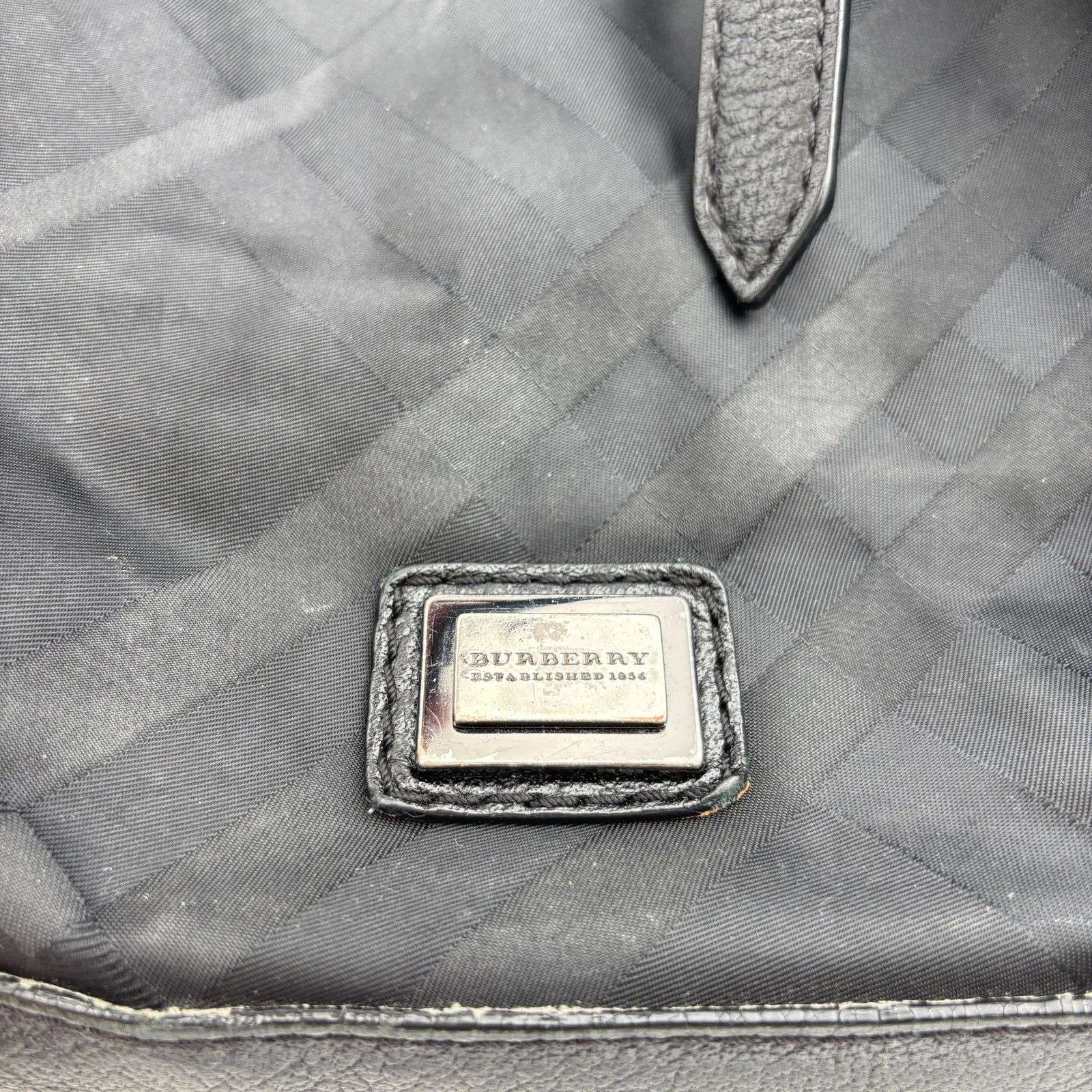 Burberry Burberry Black Tonal Check Nylon Leather Tote Bag Size ONE SIZE - 9 Thumbnail