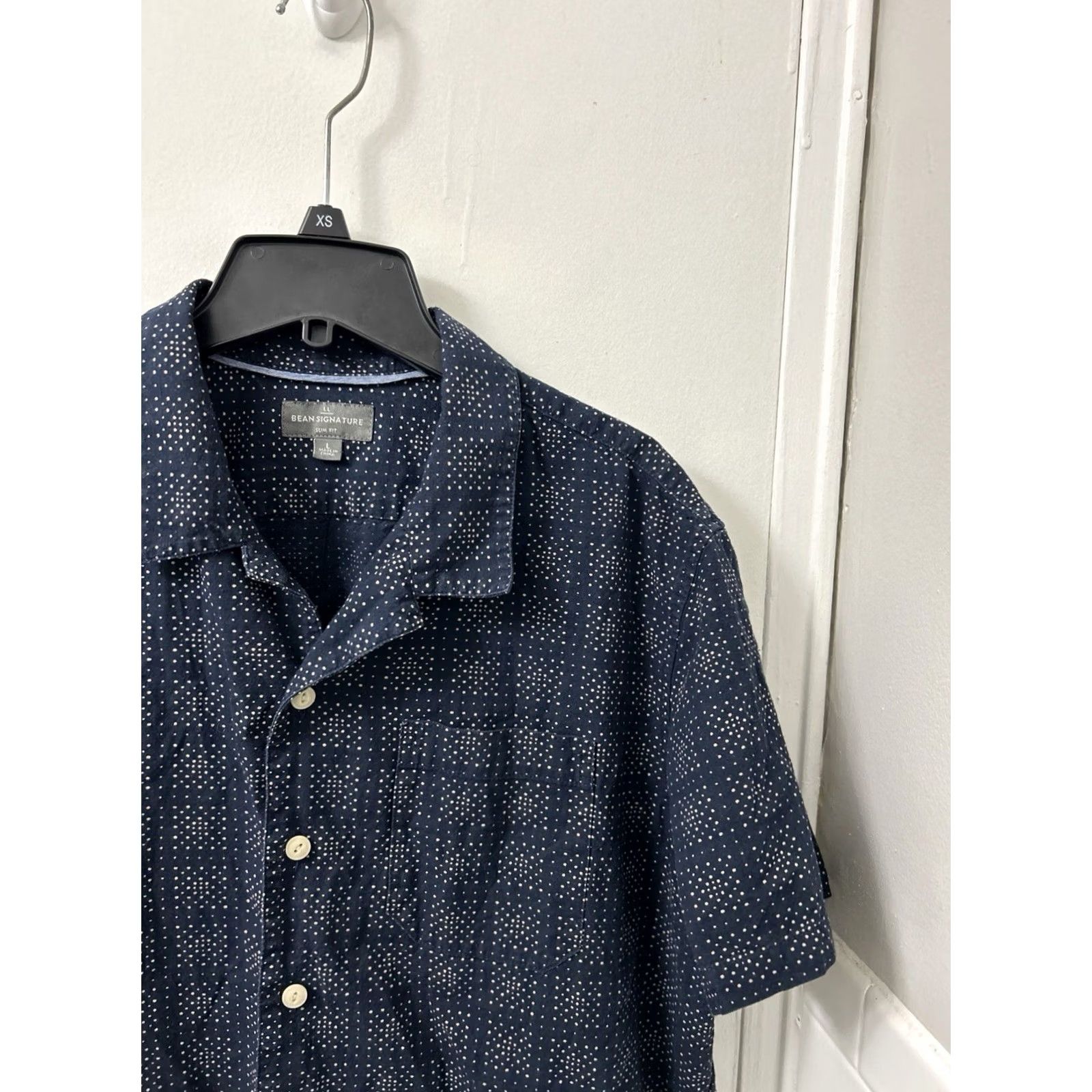 Vintage LL Bean Shirt Mens L Navy Blue Geometric Slim Fit Button-Down Short Sleeve Casual City Classic Size US L / EU 52-54 / 3 - 4 Thumbnail