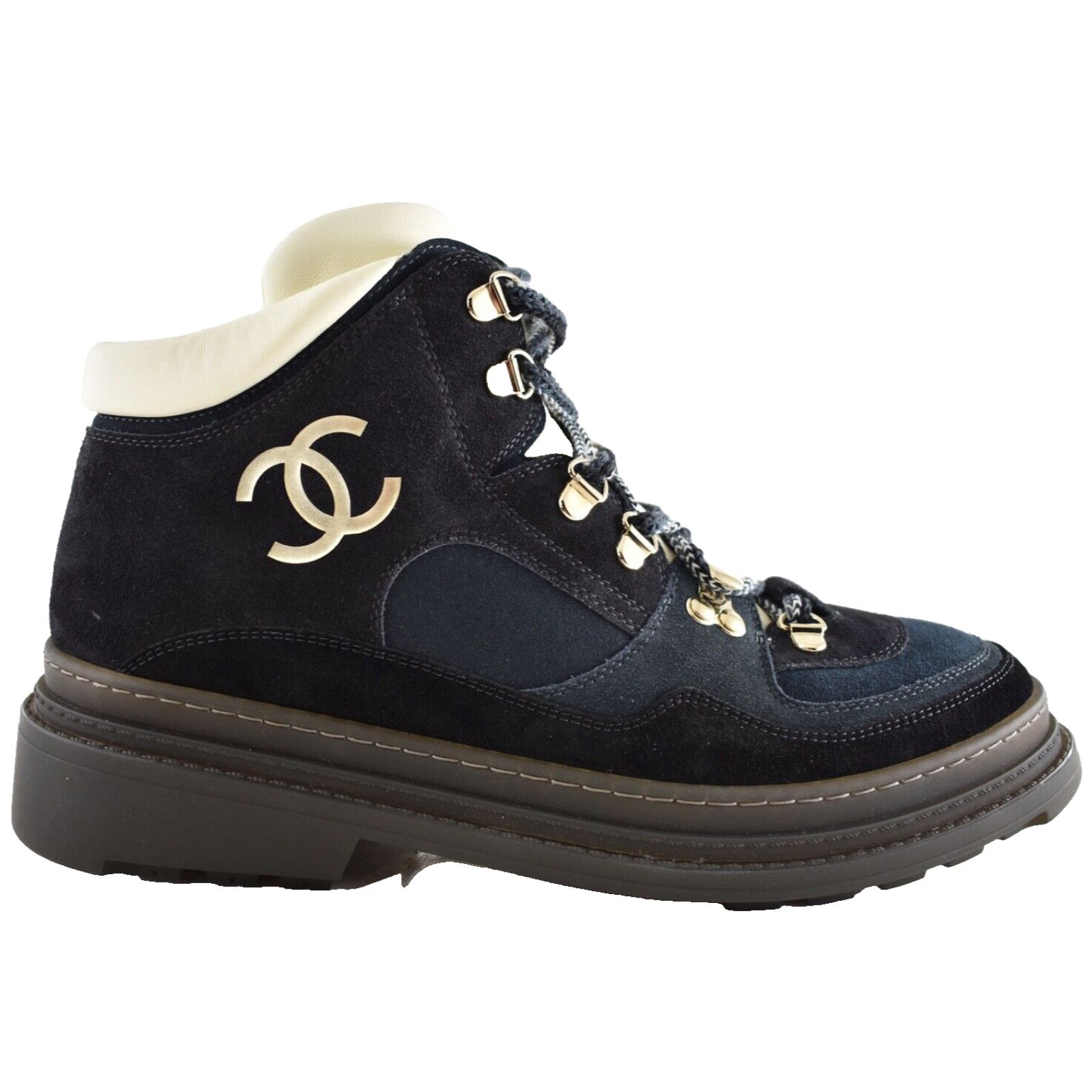 Chanel Chanel 23C Blue Black CC Combat Lace Up Tie Ankle Short Size US 12 / IT 42 - 1 Thumbnail