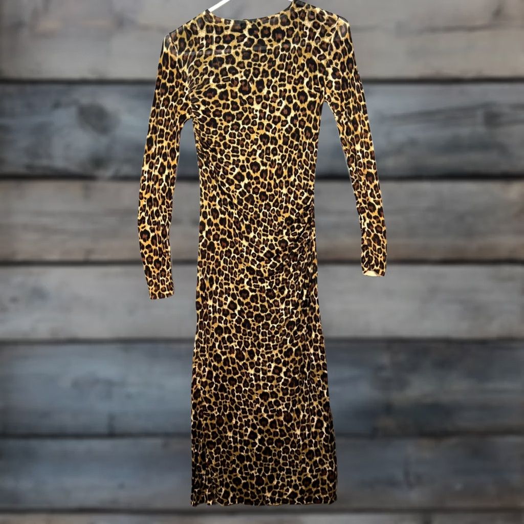 zara long sleeve leopard print dress Zara leopard print long