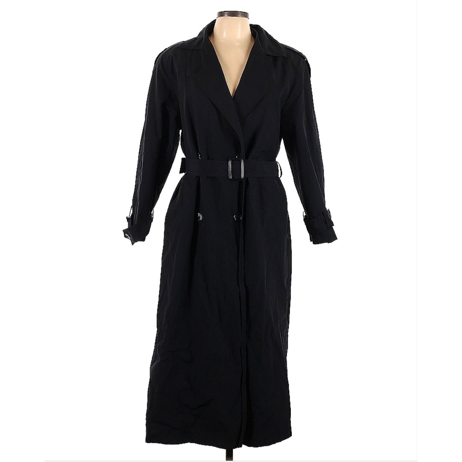 image of Christian Dior Womens Solid Black Raincoat Coat (Size Large)