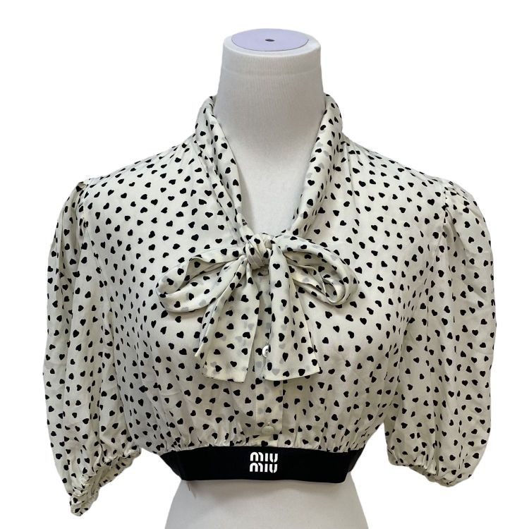 Miu Miu Miu Miu Heart Print Silk Blouse Size 38 Size XS / US 0-2 / IT 36-38 - 1 Thumbnail