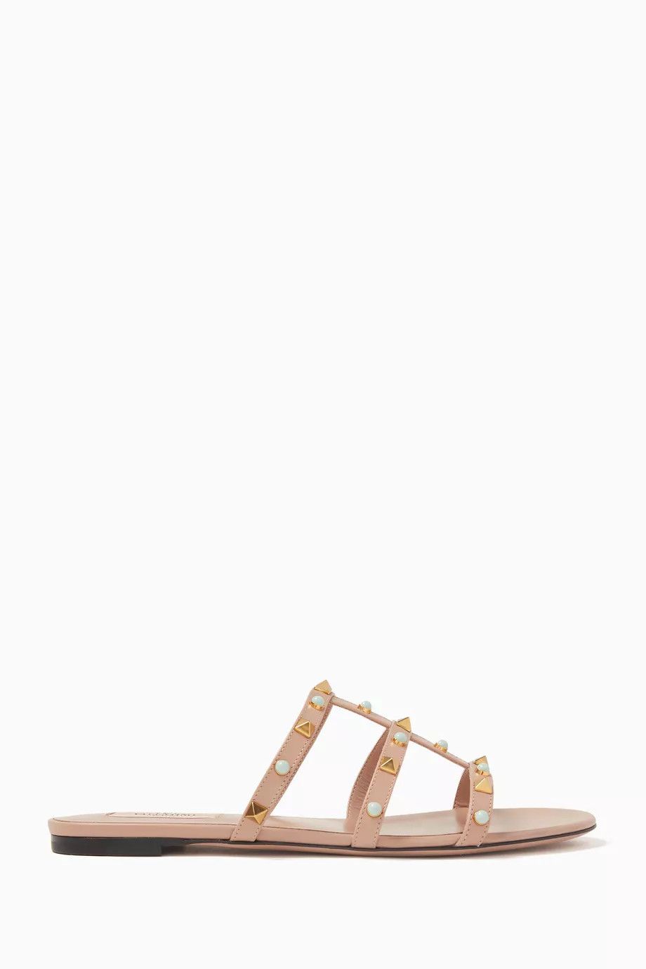 os11x0126 Rockstud Slide Sandals in Beige
