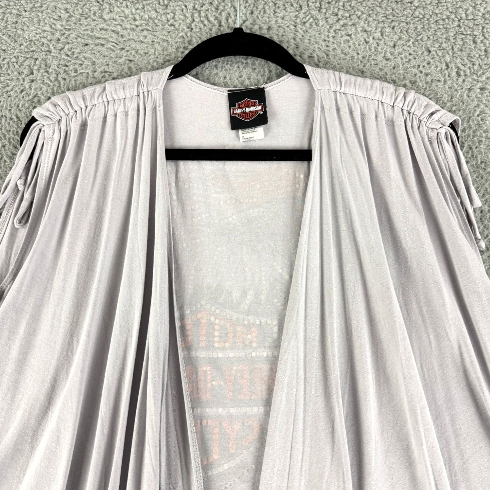 Harley Davidson Harley-Davidson Draped Vest Women S Gray Rhinestone Eagle Sharkbite HC4095L.GRY Vest Sleeveless Open Oversized Vintage? No (remove) Size S / US 4 / IT 40 - 3 Thumbnail