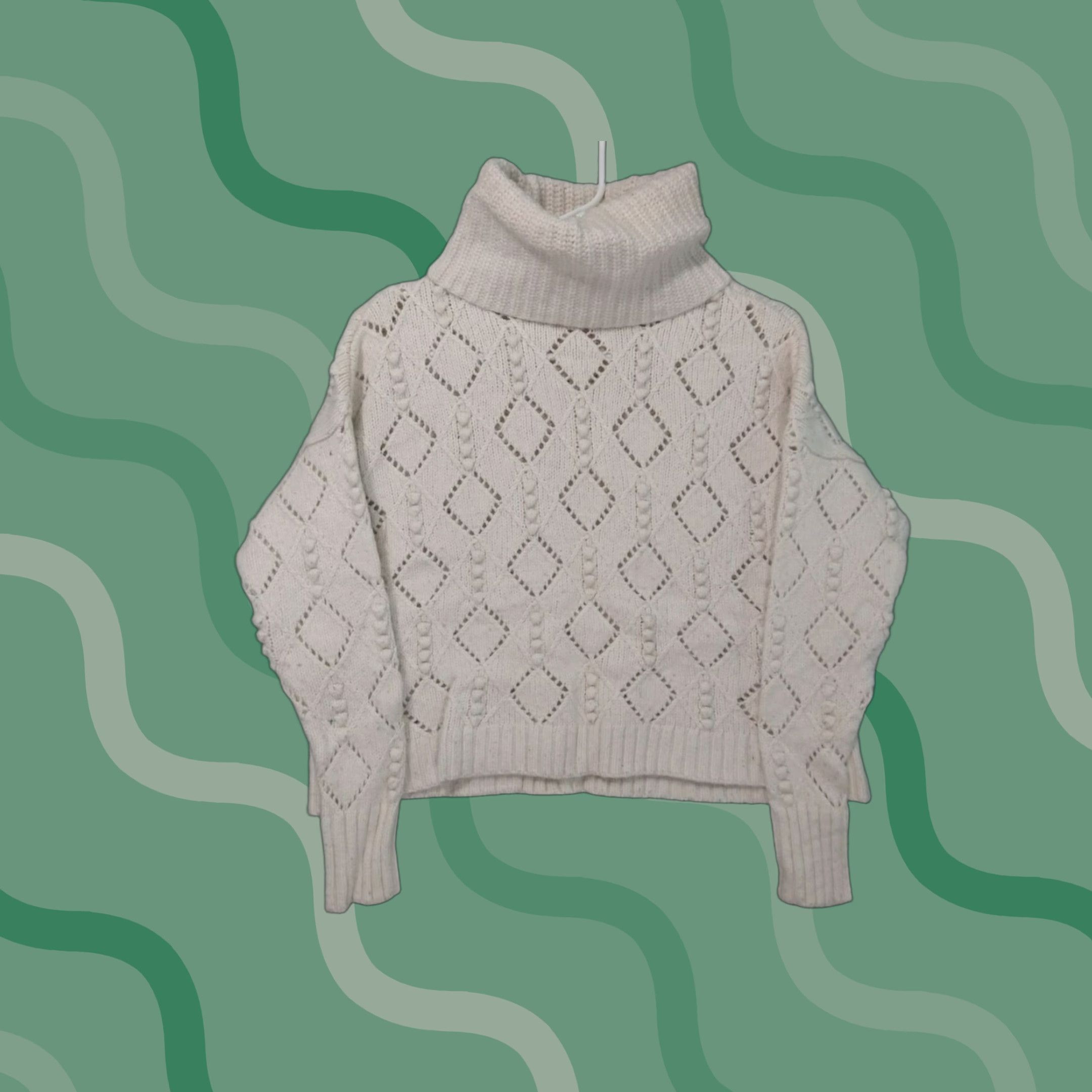 Loft LOFT Womens Sweater Pullover White Wool Blend Turtleneck Crochet Open-Knit Long Sleeve Small Casual Bohemian Preppy 90s Mens Womens Size S / US 4 / IT 40 - 1 Thumbnail
