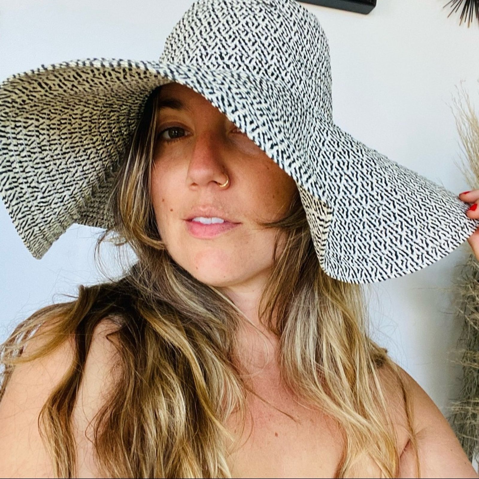 J.Crew J CREW Black White Grey Woven Floppy Wide Brim Sun Hat Size ONE SIZE - 6 Thumbnail
