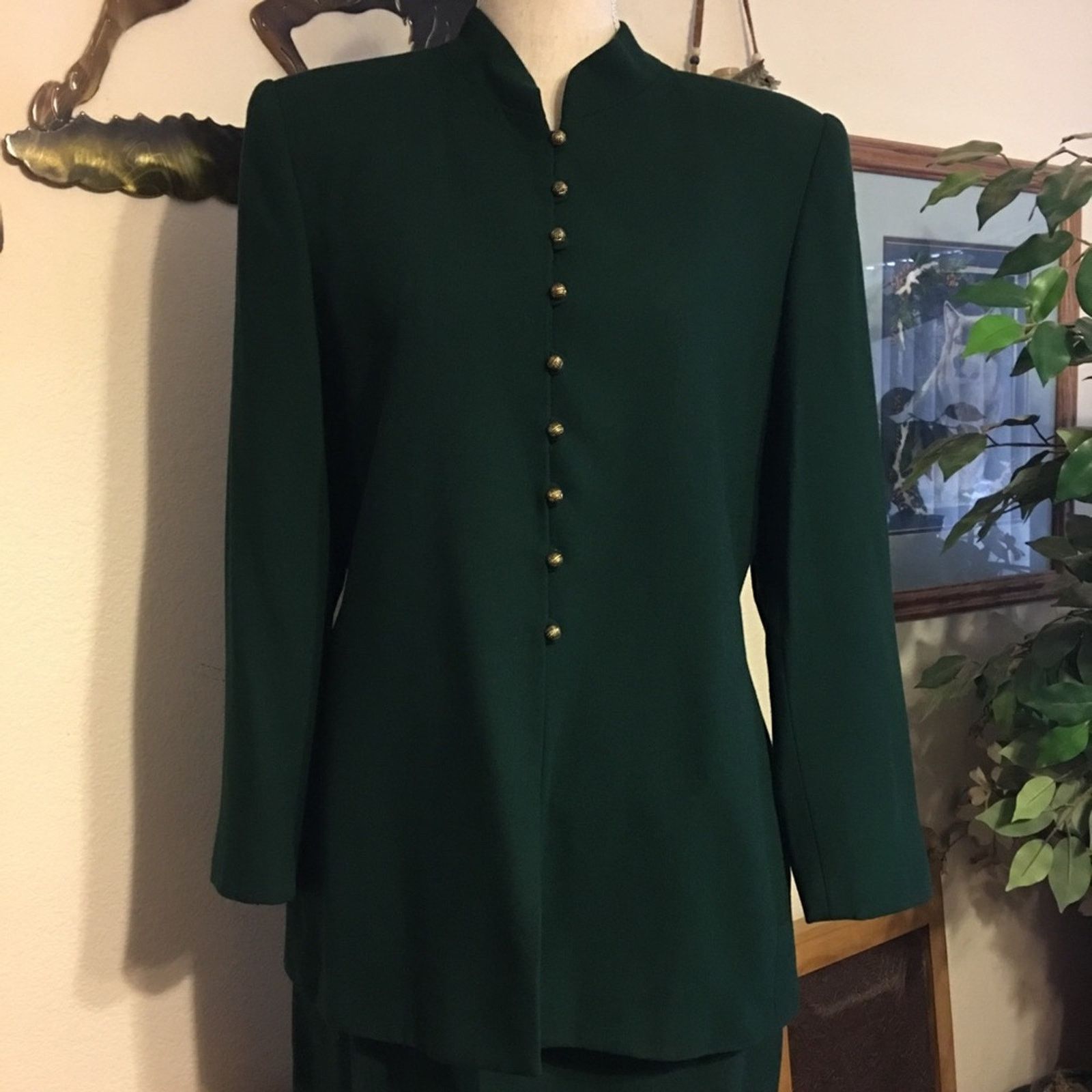 Vintage Kasper ASL green skirt button jacket set 10P Size L / US 10 / IT 46 - 1 Thumbnail