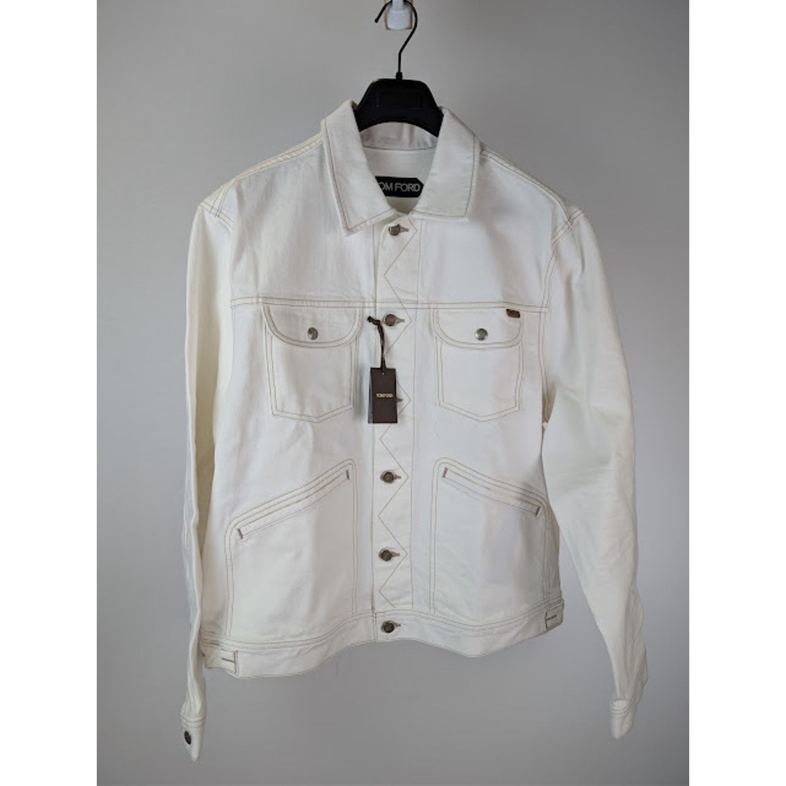 Tom Ford o1rshd1 Iconic Denim Jacket in Off-White Size US XXL / EU 58 / 5 - 2 Thumbnail