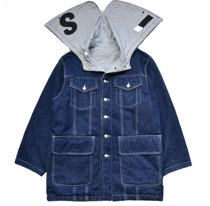 image of Fw06 Issey Miyake Alien Hooded Chore Jacket Reversible in Denim, Men's (Size Large)