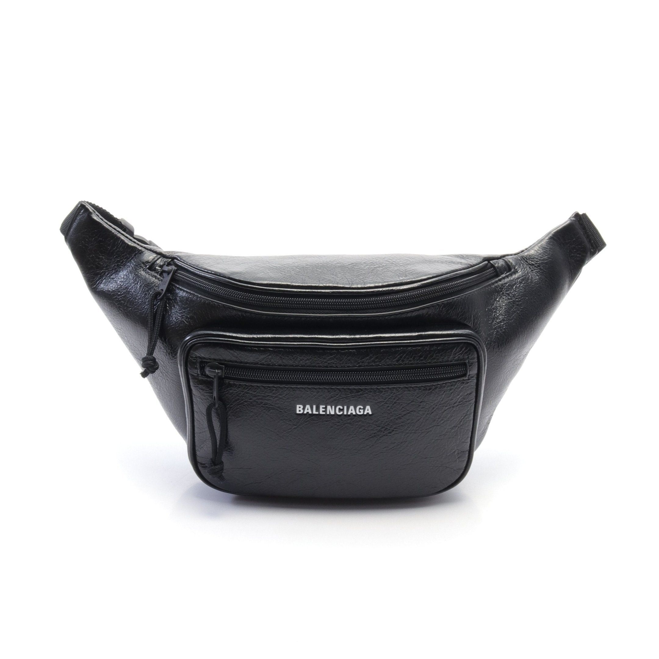 Balenciaga Balenciaga Body Bag Waist Logo Print Leather Black Size ONE SIZE - 1 Thumbnail