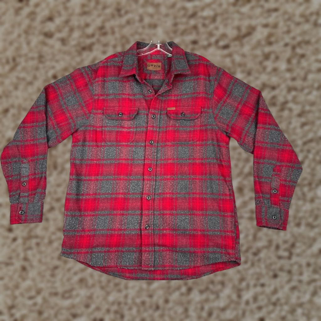 Orvis VINTAGE ORVIS Shirt Men Large Red Gray Plaid Flannel Button Up Cotton Pocket Camp READ Size US L / EU 52-54 / 3 - 1 Thumbnail
