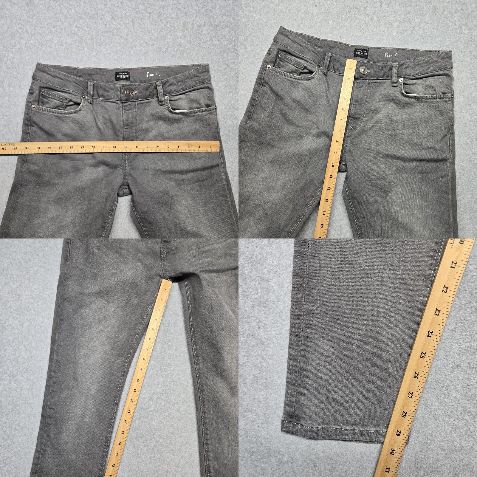 River Island River Island SIRE Jeans Mens 34x32 Gray Stretch Denim Pants Casual Tapered Leg 5-Pocket Retro Modern Size US 34 / EU 50 - 8 Thumbnail
