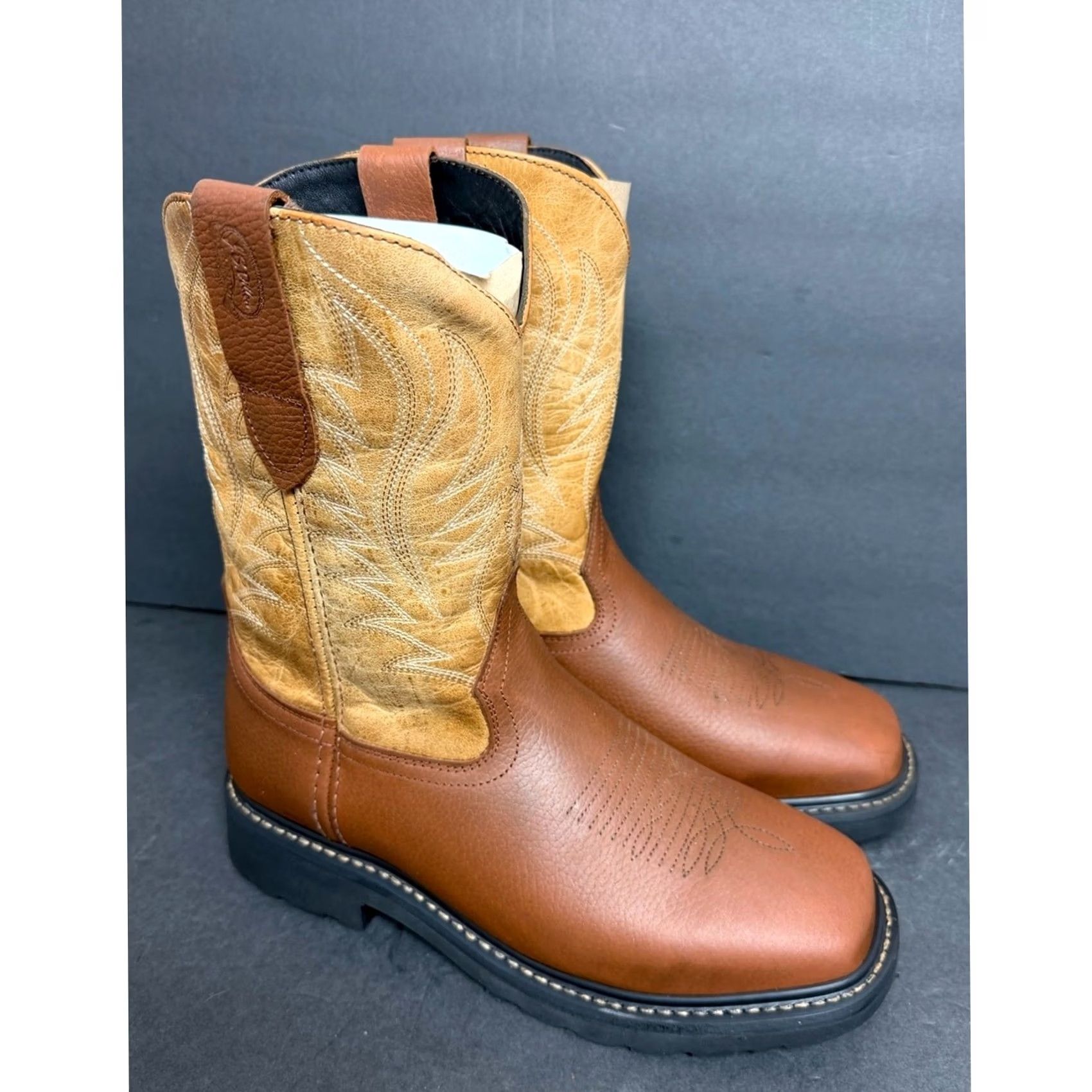 Vintage NEW JB Dillon Reserve Leather Cowboy Boots Oak Honey Square Toe SZ 9.5 SA Men's Size US 10 / EU 43 - 2 Thumbnail