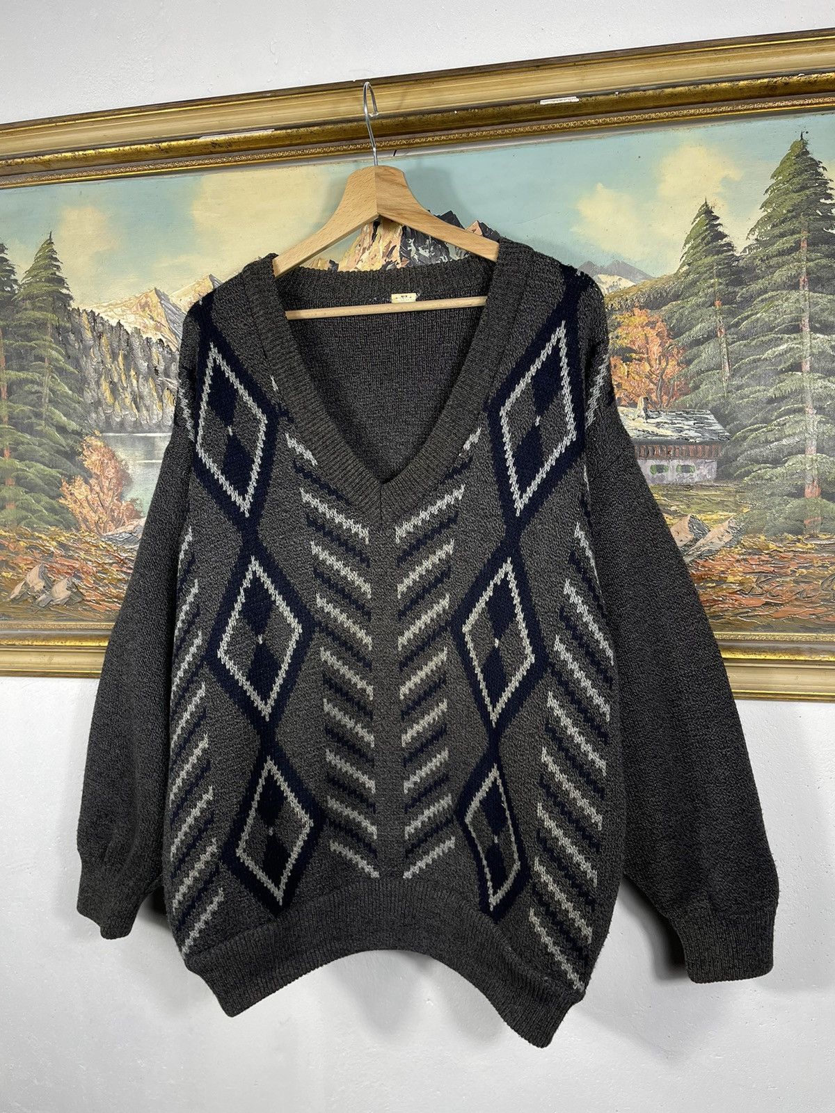 Japanese Brand × Vintage Grey Retro 90s Striped Baggy Oversize Thick Pull Knitwear Size US XL / EU 56 / 4 - 3 Thumbnail