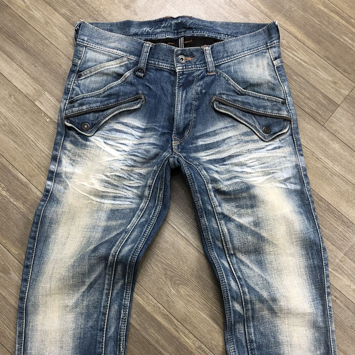 If Six Was Nine × Japanese Brand × Le Grande Bleu (L.G.B.) 2000s Nicole Club Multi Pocket Faded Bootcut Flared Jeans Size US 31 - 4 Thumbnail