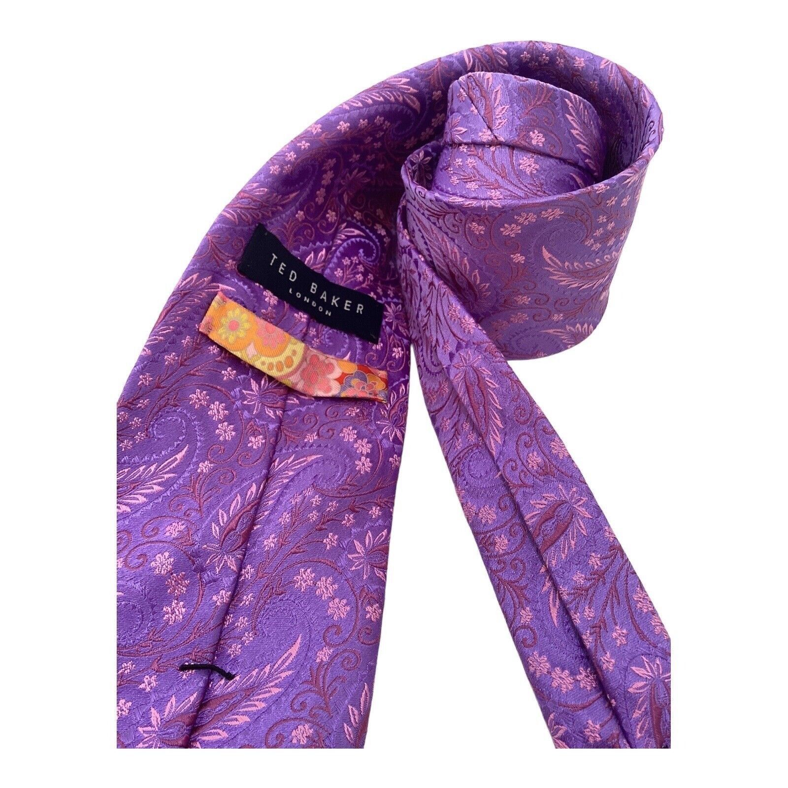 Ted Baker TED BAKER Purple Paisley Luxury Silk Tie Hand Tailored In US Size ONE SIZE - 2 Thumbnail